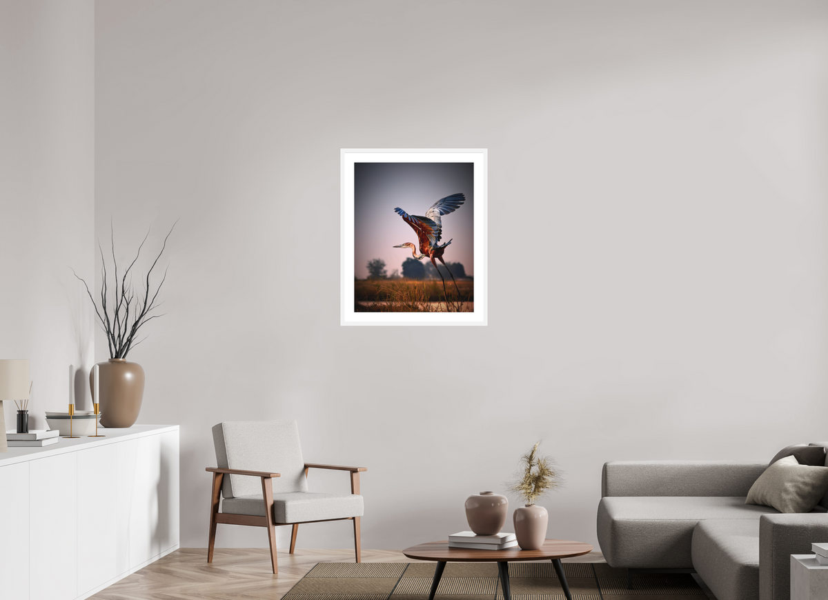 24 x 30″, Passe-Partout White Frame Goliath Heron Takes Flight on the Chobe River