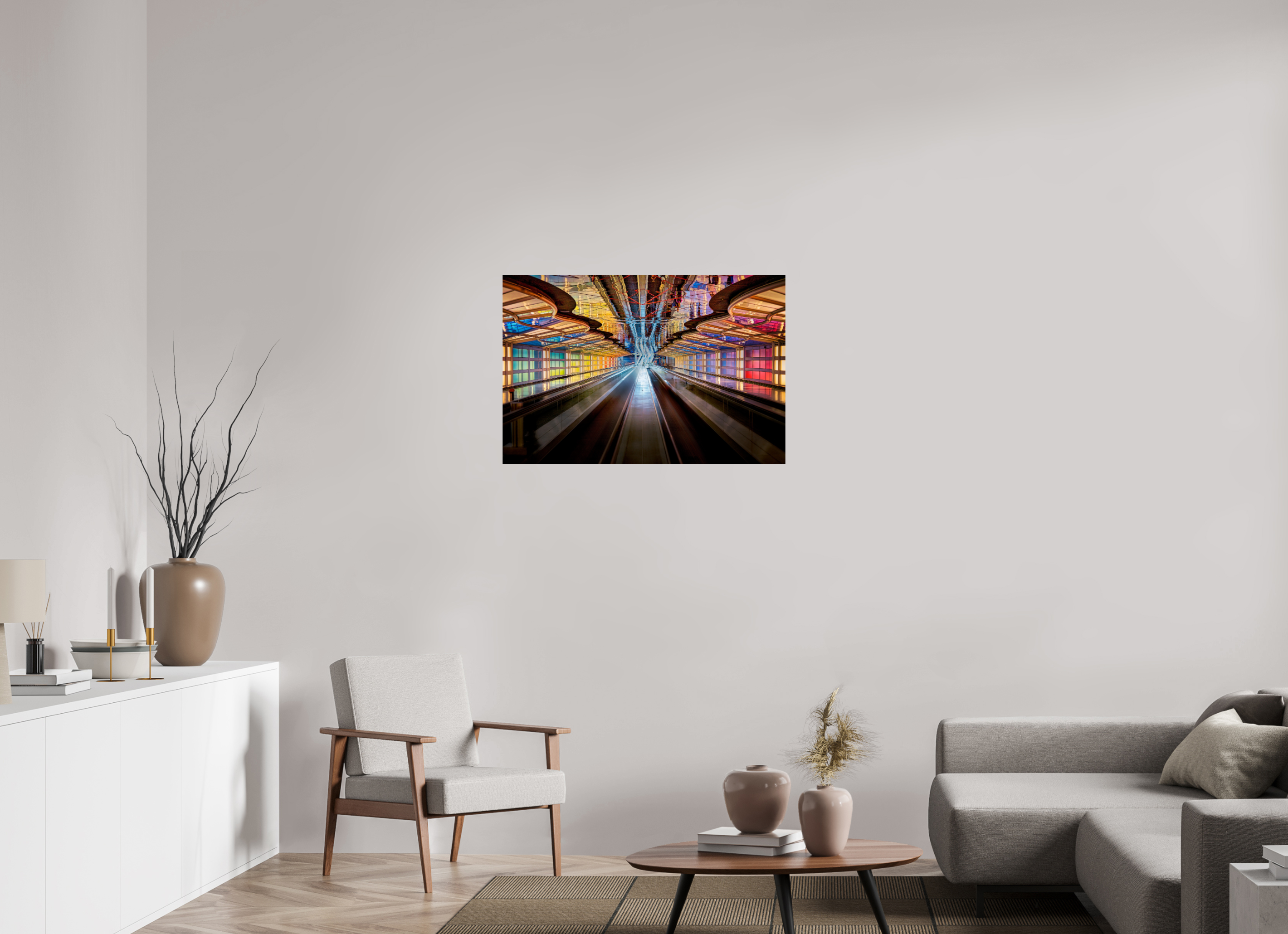 36 x 24″, Giclée Alu-Dibond Chicago O'Hare Airport's Neon Walkway