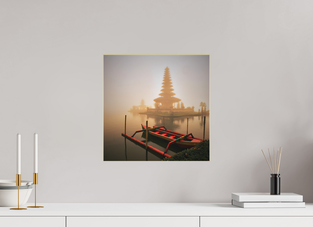 15 x 15″, Bonded Acrylic Gold Frame Bali: Temple  Pura Ulun Danu Bratan