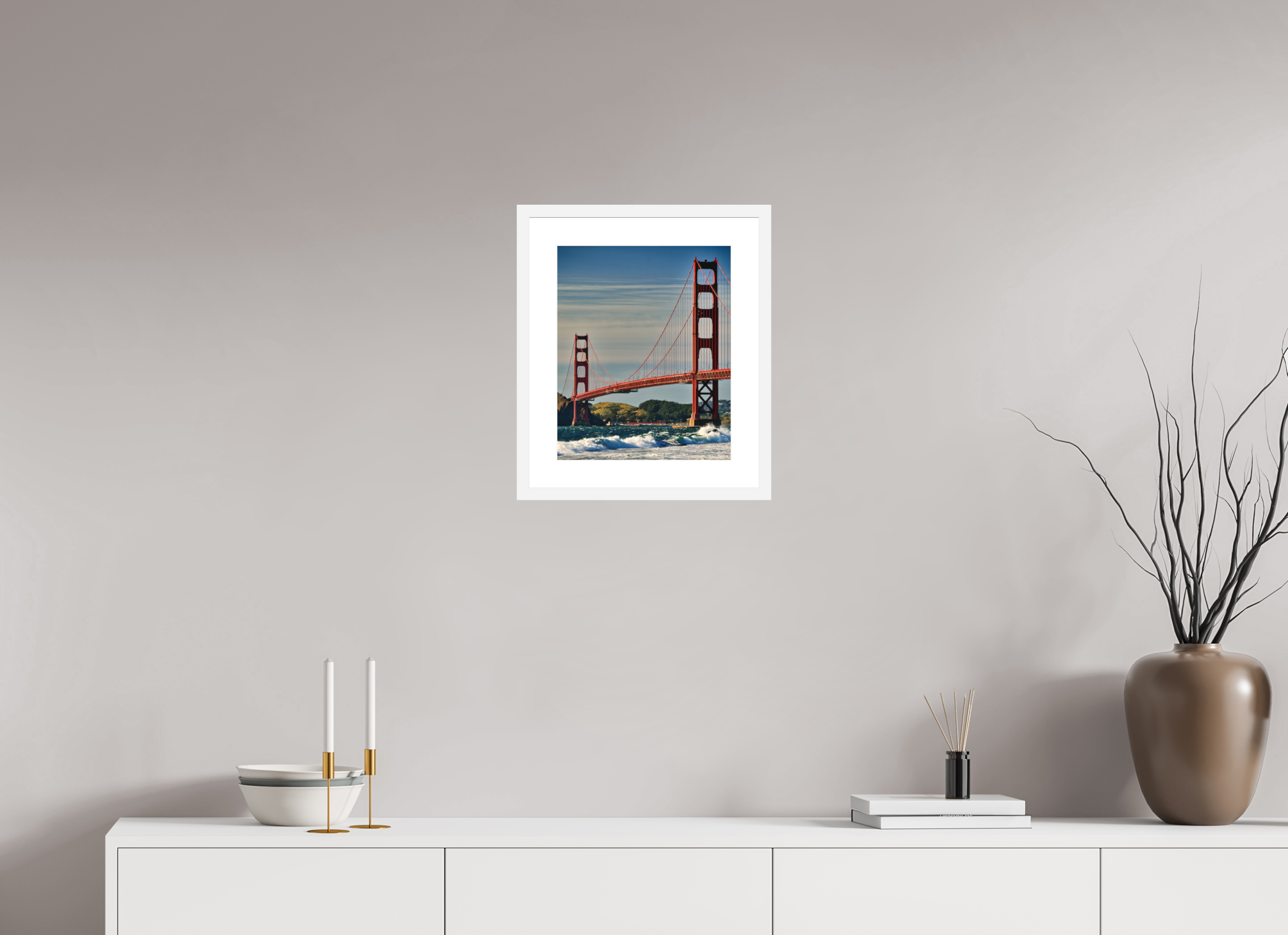 12 x 14.7″, Passe-Partout White Frame Golden Gate II: Another Postcard View