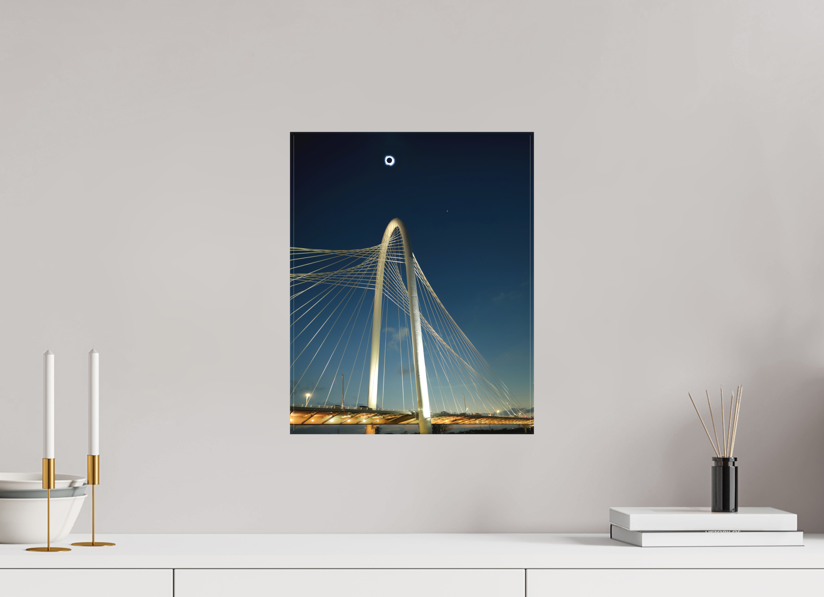 12 x 15″, Fine Art Textile 2024 Eclipse: Over Margaret Hunt Hill Bridge