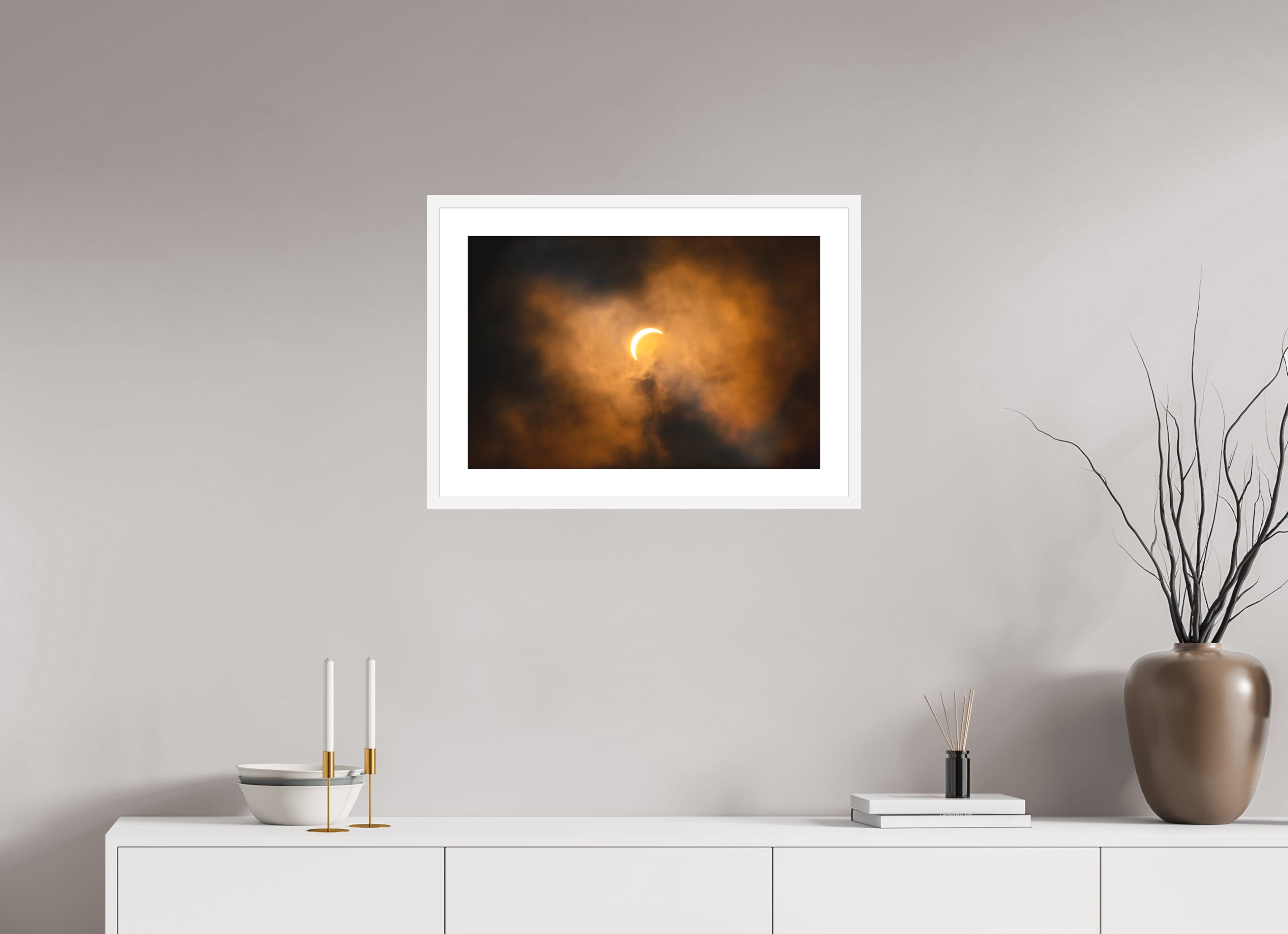 24 x 16″, Passe-Partout White Frame 2024 Eclipse: Crescent Sun