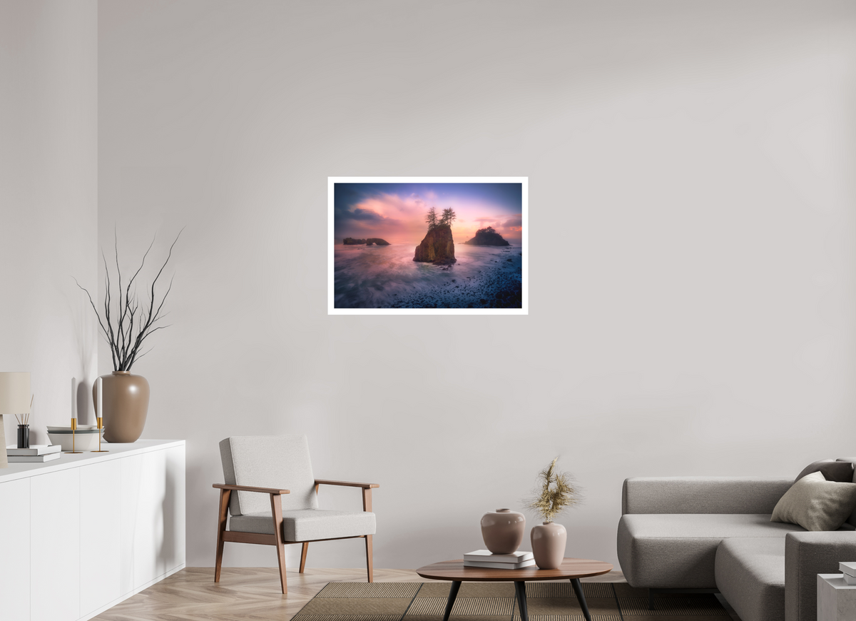 36 x 24″, Bonded Acrylic Mat + Silver Frame The Oregon Coast: Secret Beach