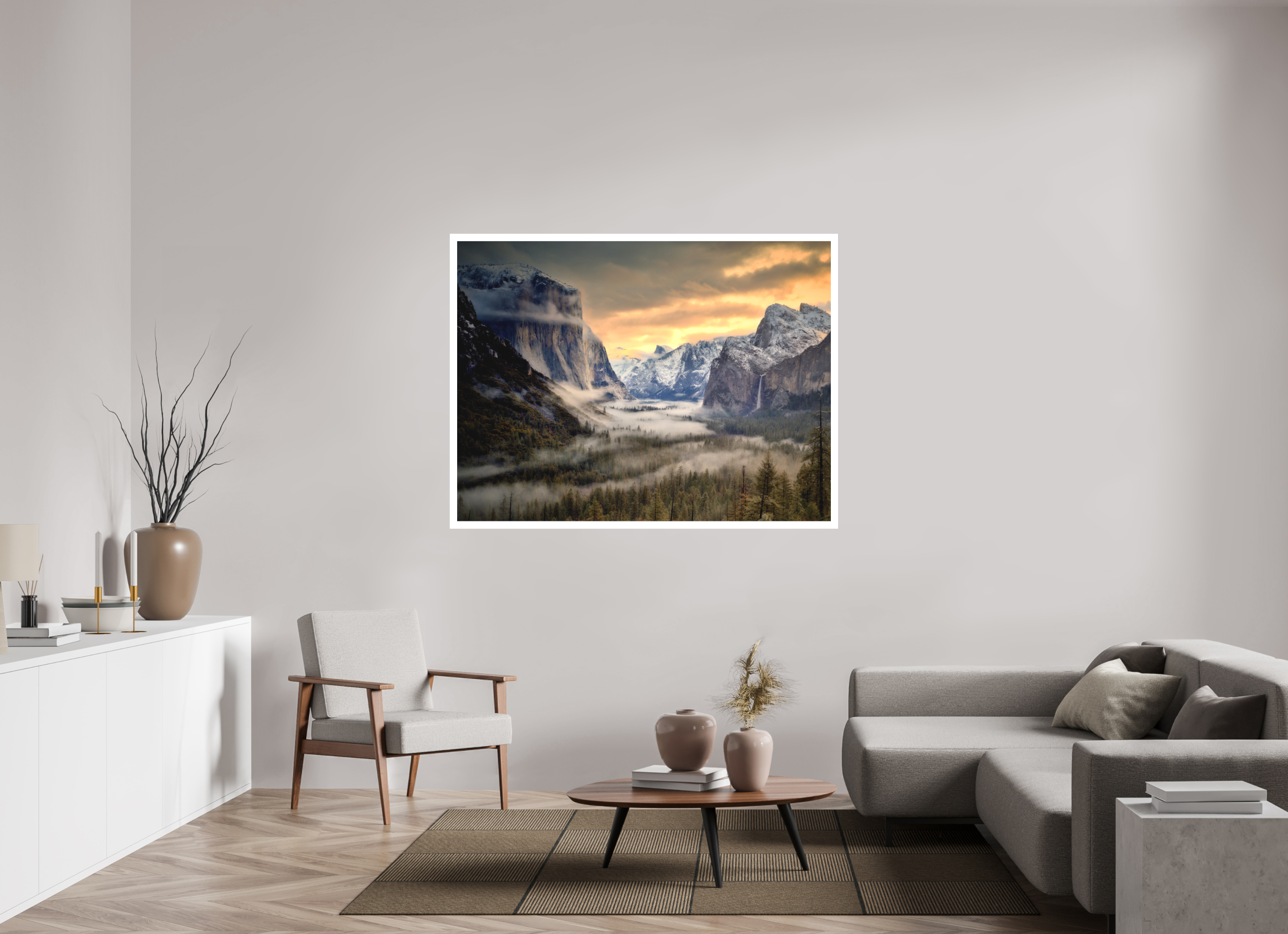 60 x 45″, Bonded Acrylic Mat + Silver Frame Tunnel View Winter Dawn