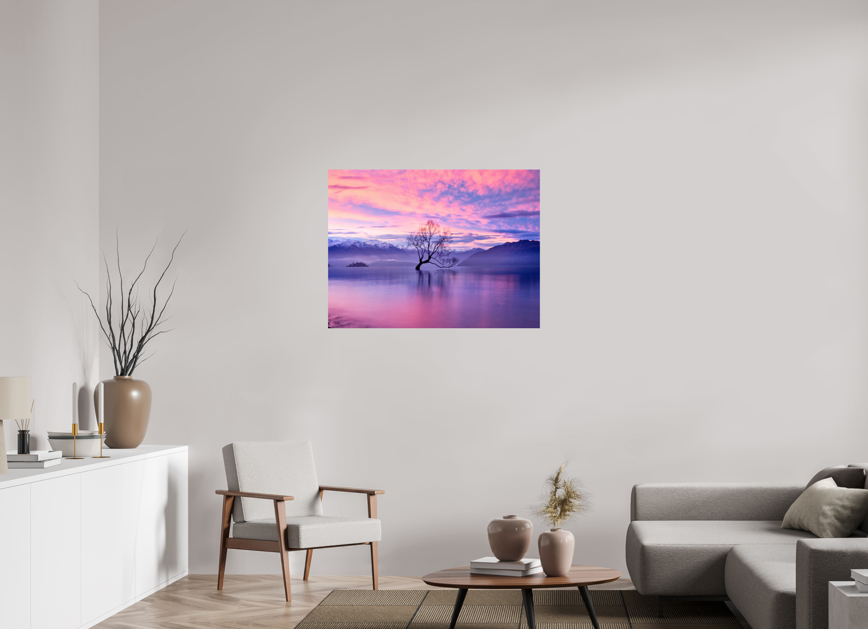40 x 30″, Giclée Alu-Dibond Wanaka II: The Wanaka Tree Beneath a Brilliant Sunset