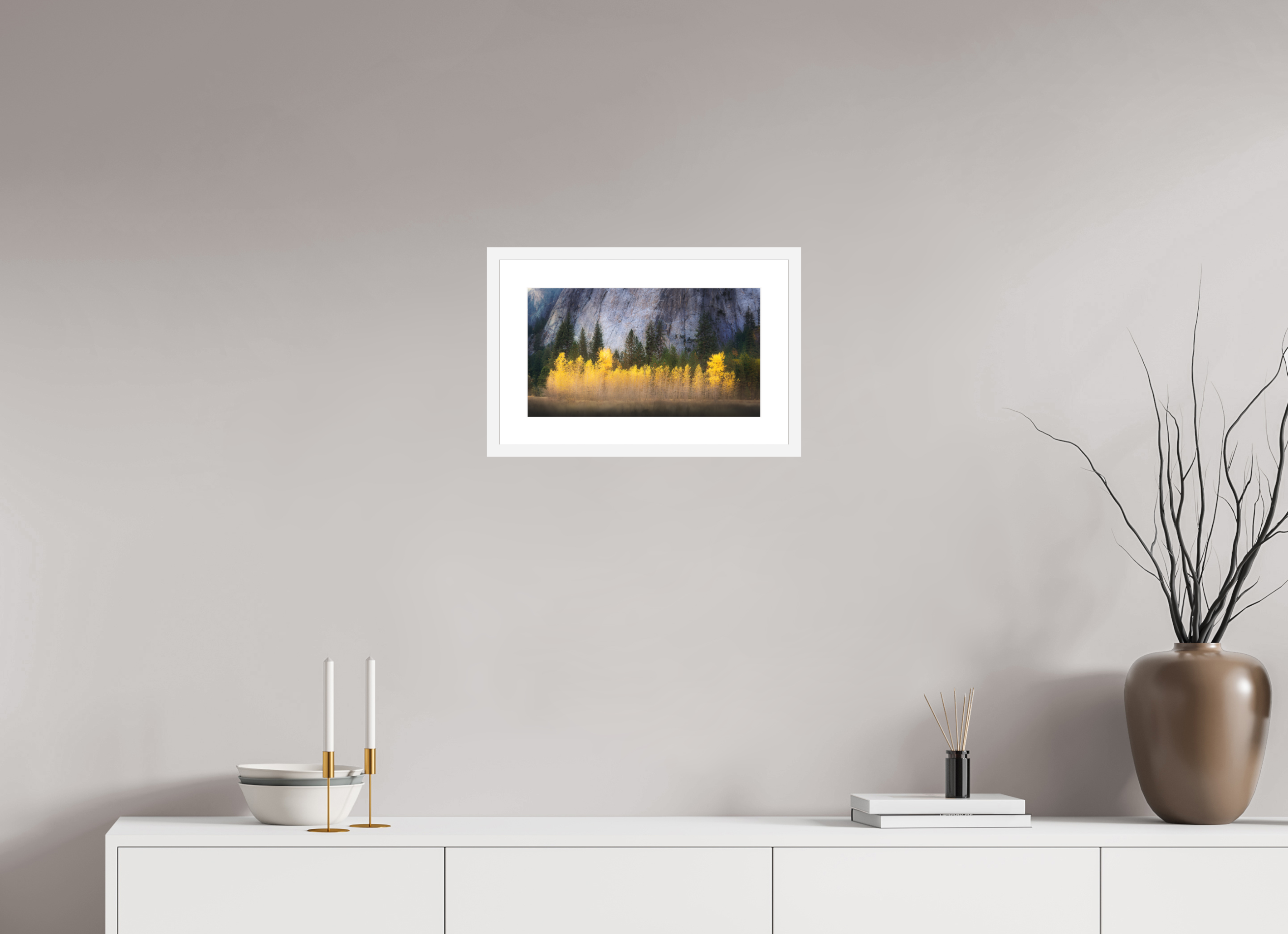 16 x 9″, Passe-Partout White Frame Quaking Aspens Beneath Cathedral Rock