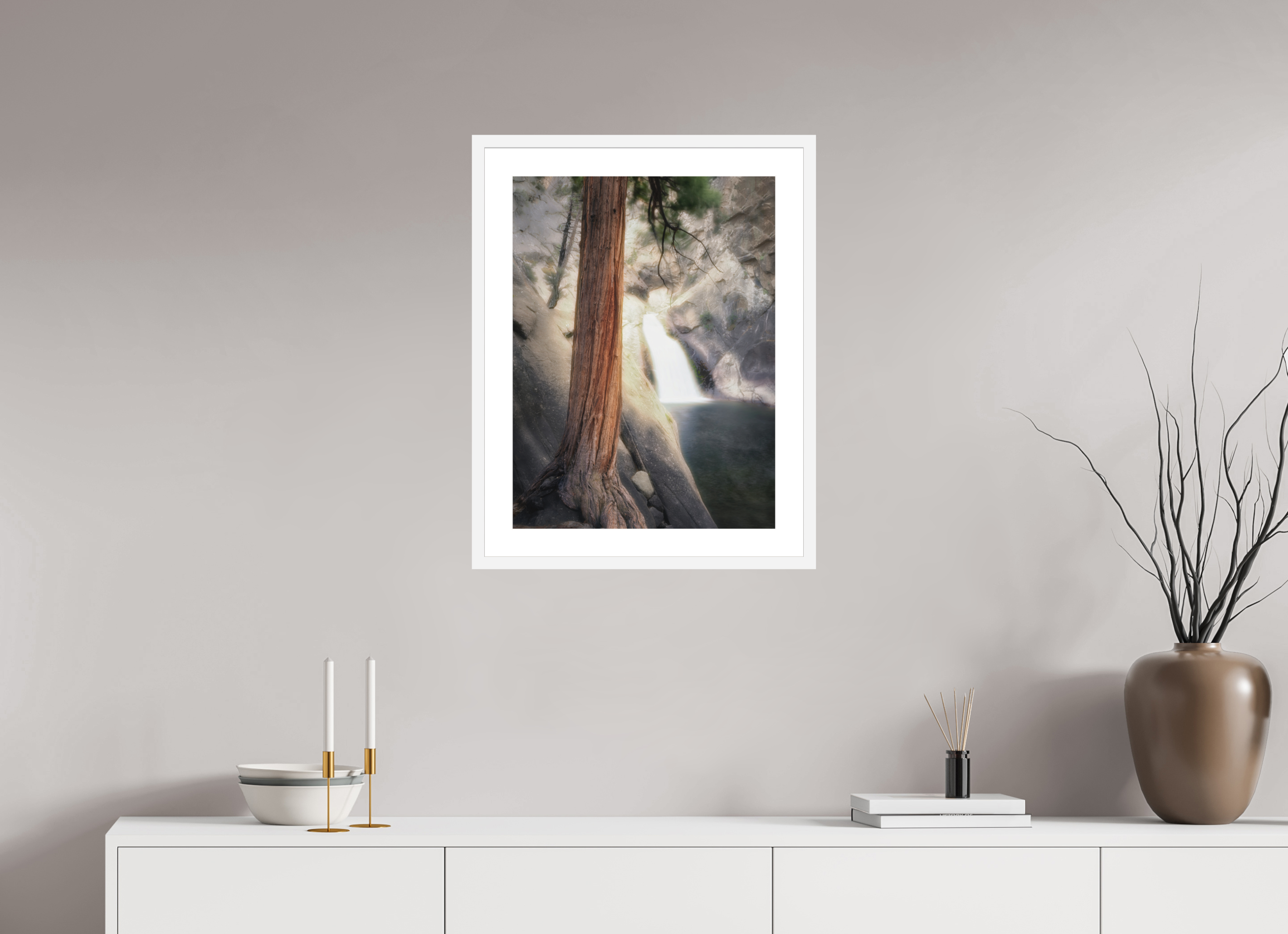 18 x 24″, Passe-Partout White Frame Roaring River Falls 2 — Kings Canyon