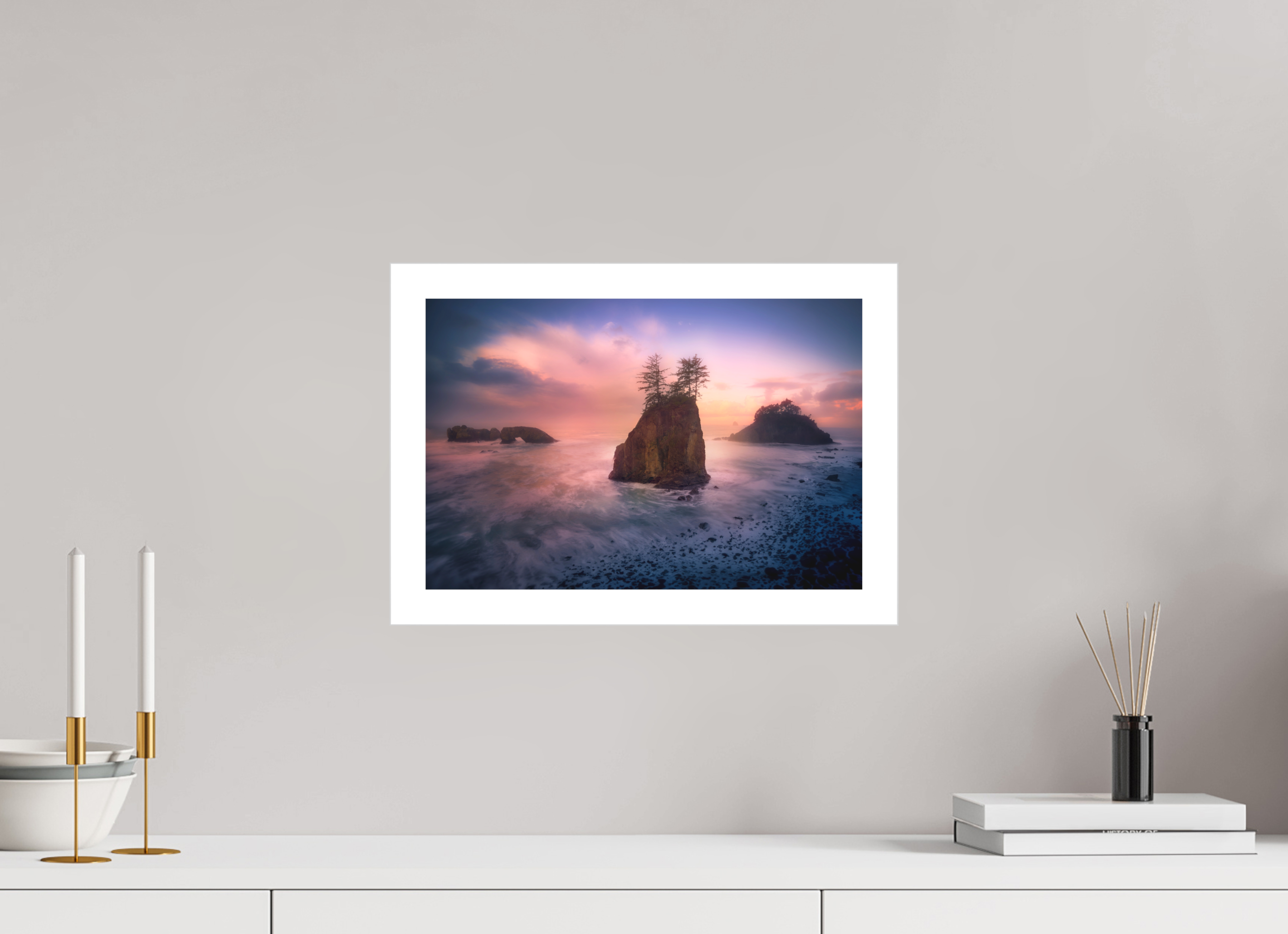 15 x 10″, Bonded Acrylic Mat + Silver Frame The Oregon Coast: Secret Beach