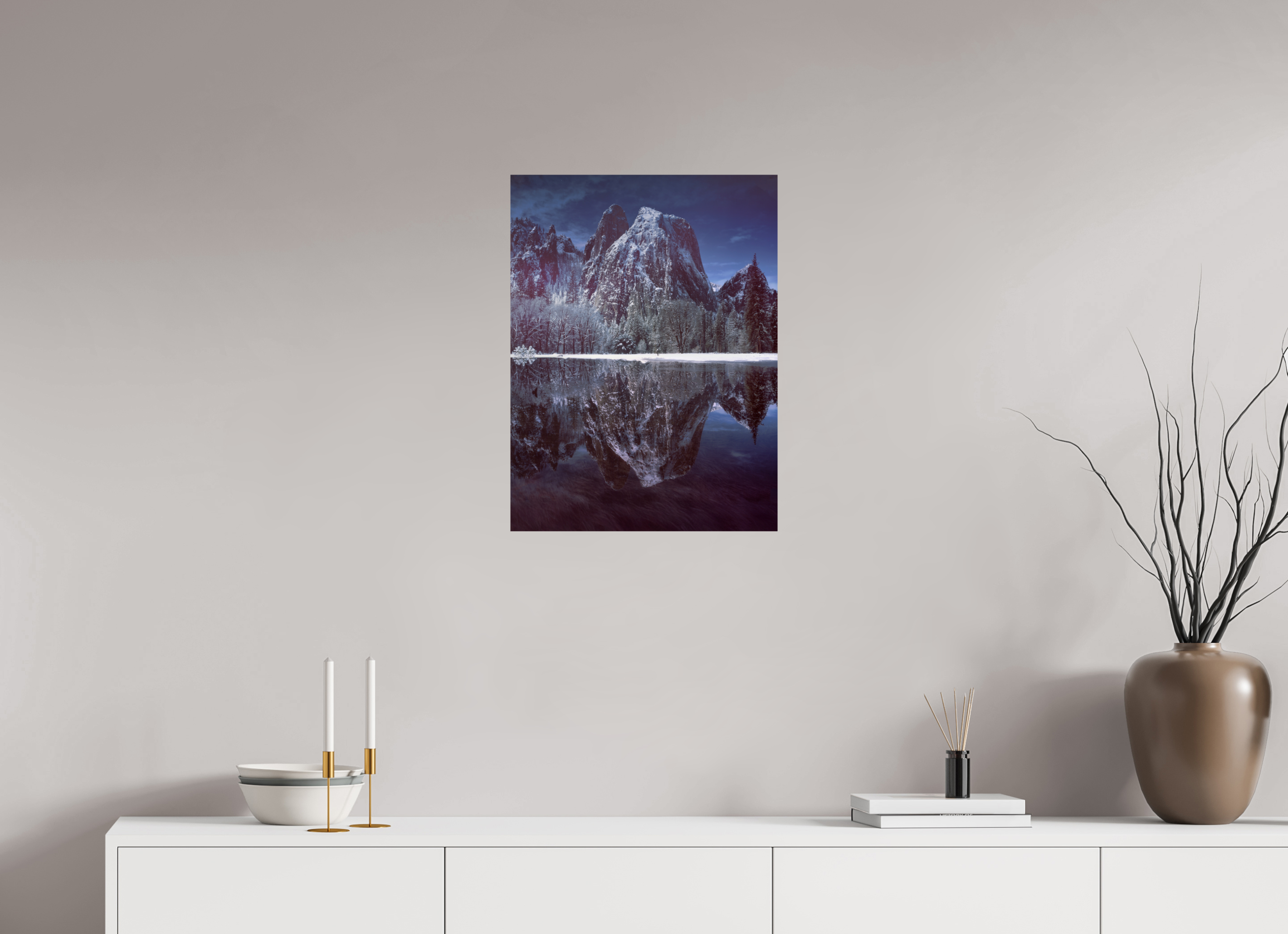 18 x 24″, Giclée Alu-Dibond Cathedral Rocks & Reflection in Snow