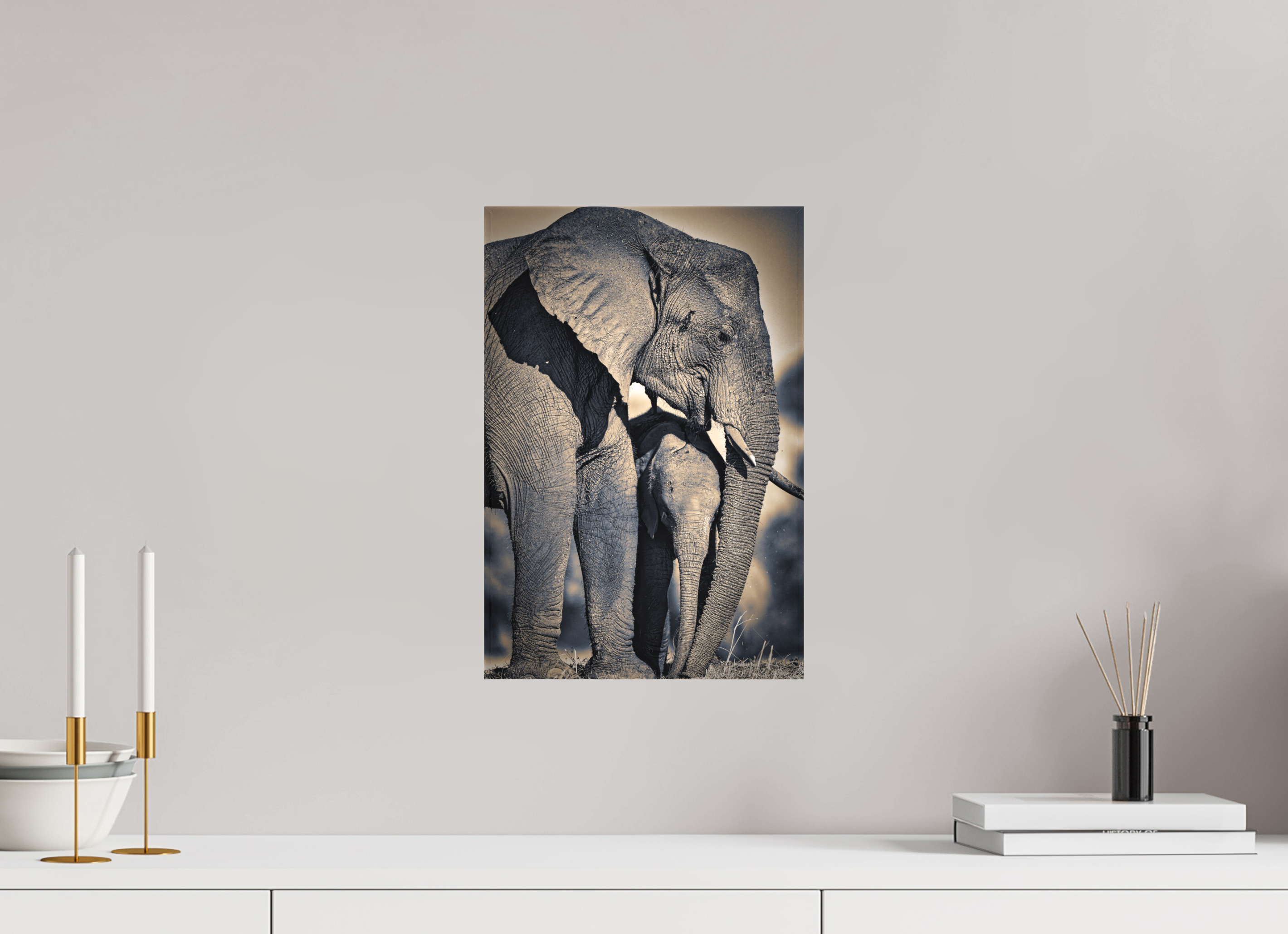 10 x 15″, Fine Art Textile Mother Elephant & Calf