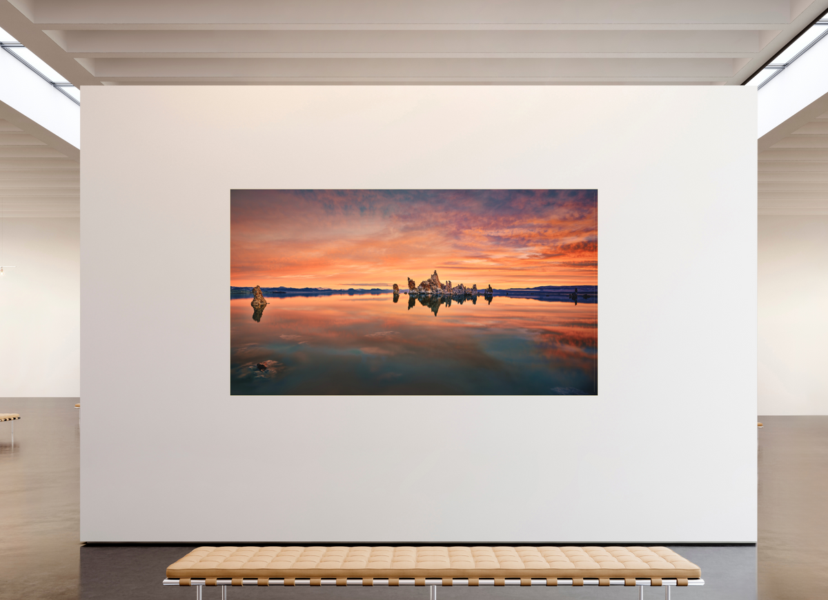 112 x 63″, Bonded Acrylic Gold Frame Reflekto: Mono Lake's South Tufa