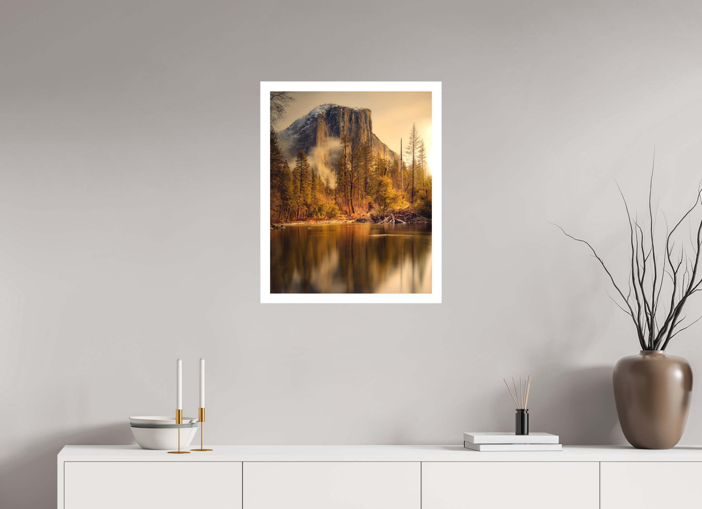 20 x 25″, Bonded Acrylic Mat + Silver Frame Winter Sunrise At El Capitan