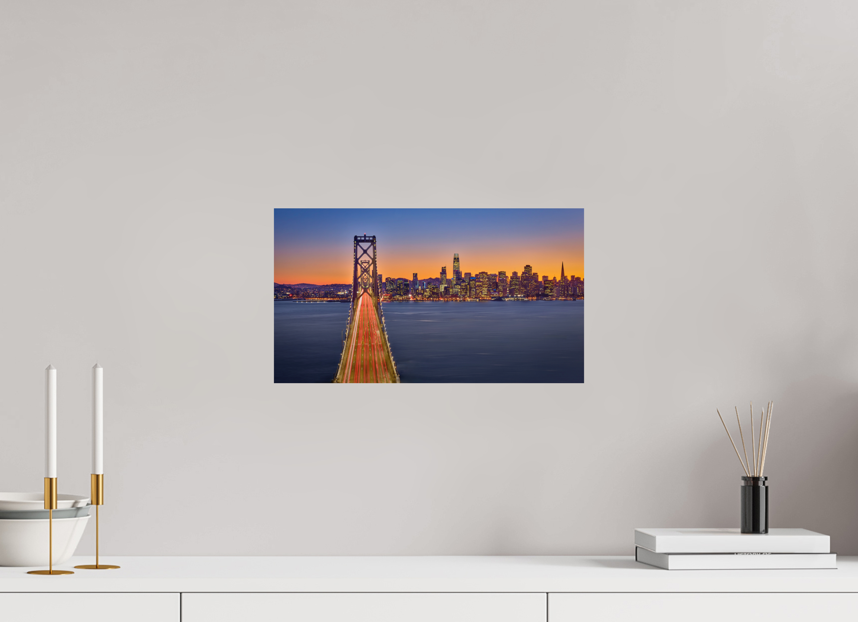 16 x 9″, Giclée Alu-Dibond Bay Bridge & Sunset Over San Francsico
