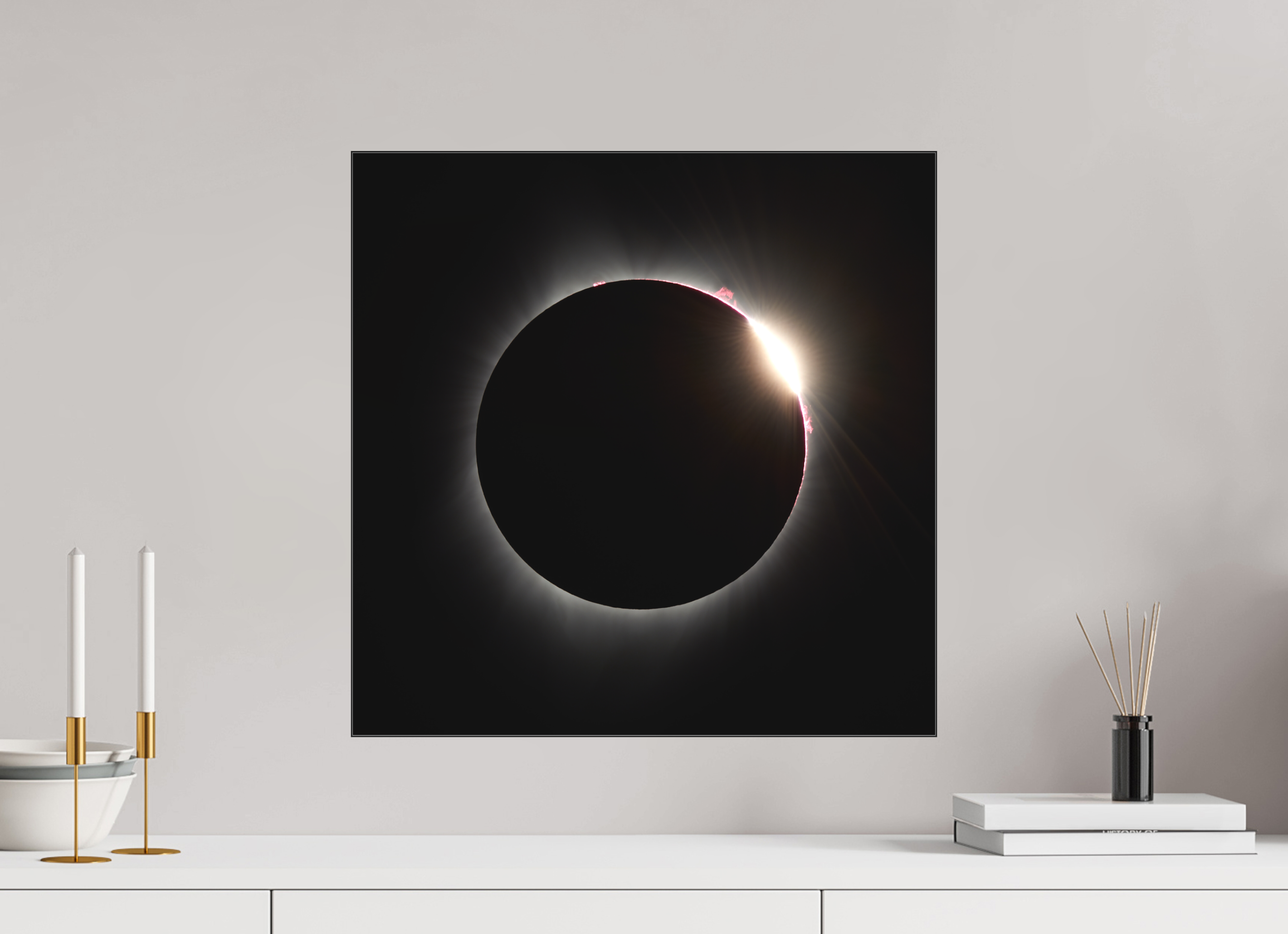 20 x 20″, Bonded Acrylic Black Frame 2017 Eclipse: The Diamonmd Ring in Oregon