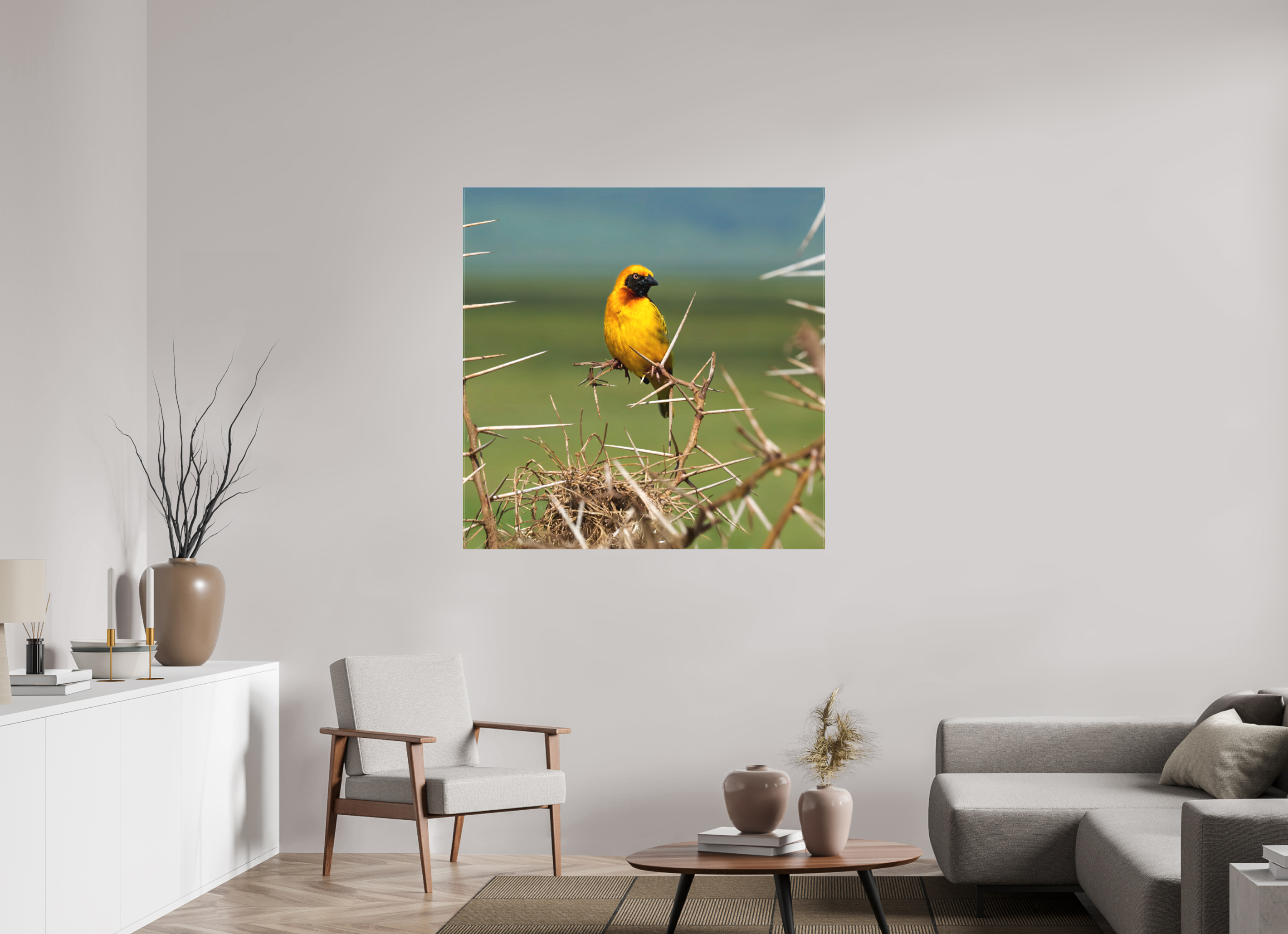 45 x 45″, Fine Art Textile Afrcan Golden Weaver