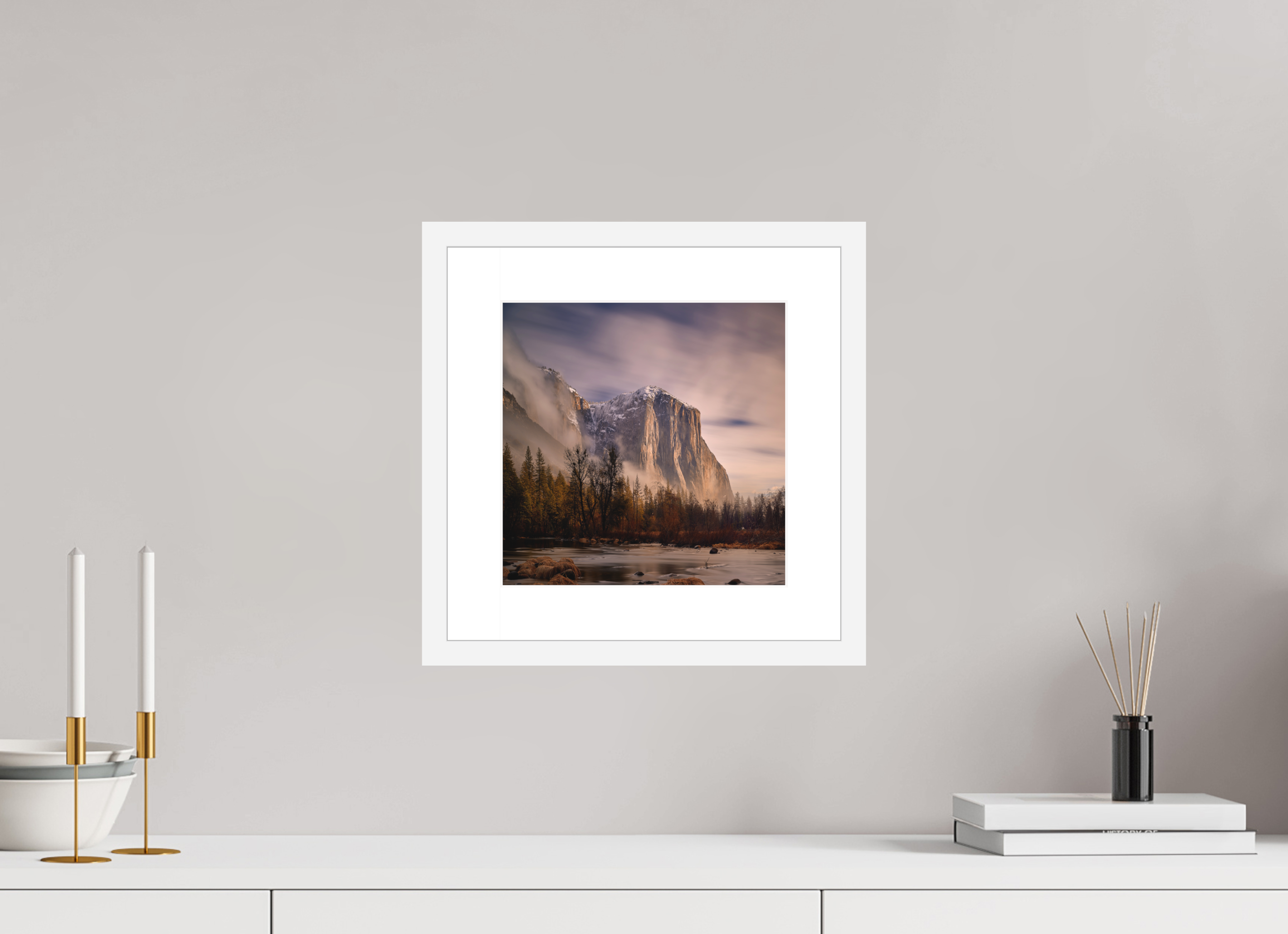10 x 10″, Passe-Partout White Frame El Capitan at Dawn