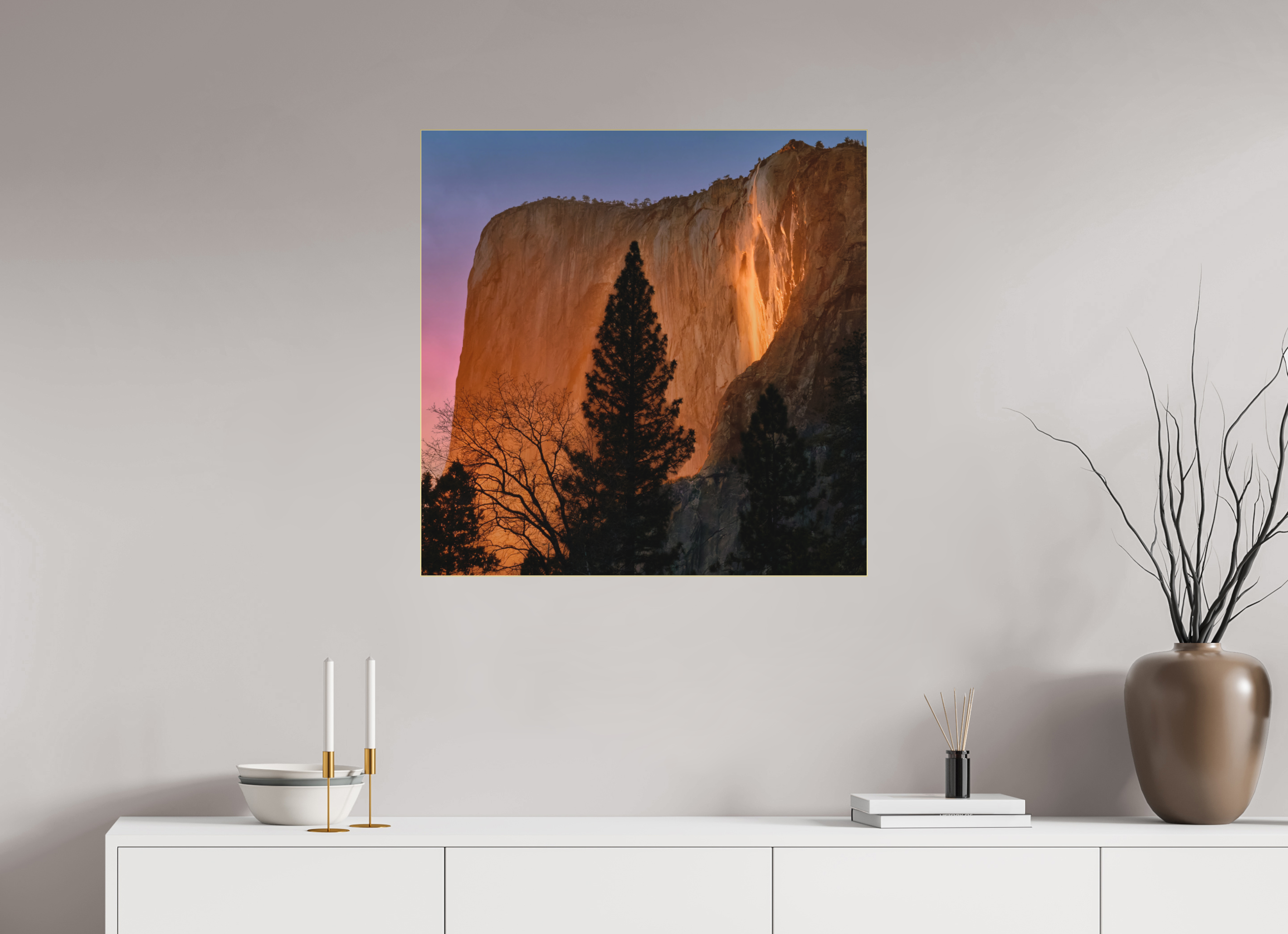 30 x 30″, Bonded Acrylic Gold Frame Horsetail Fall 2025