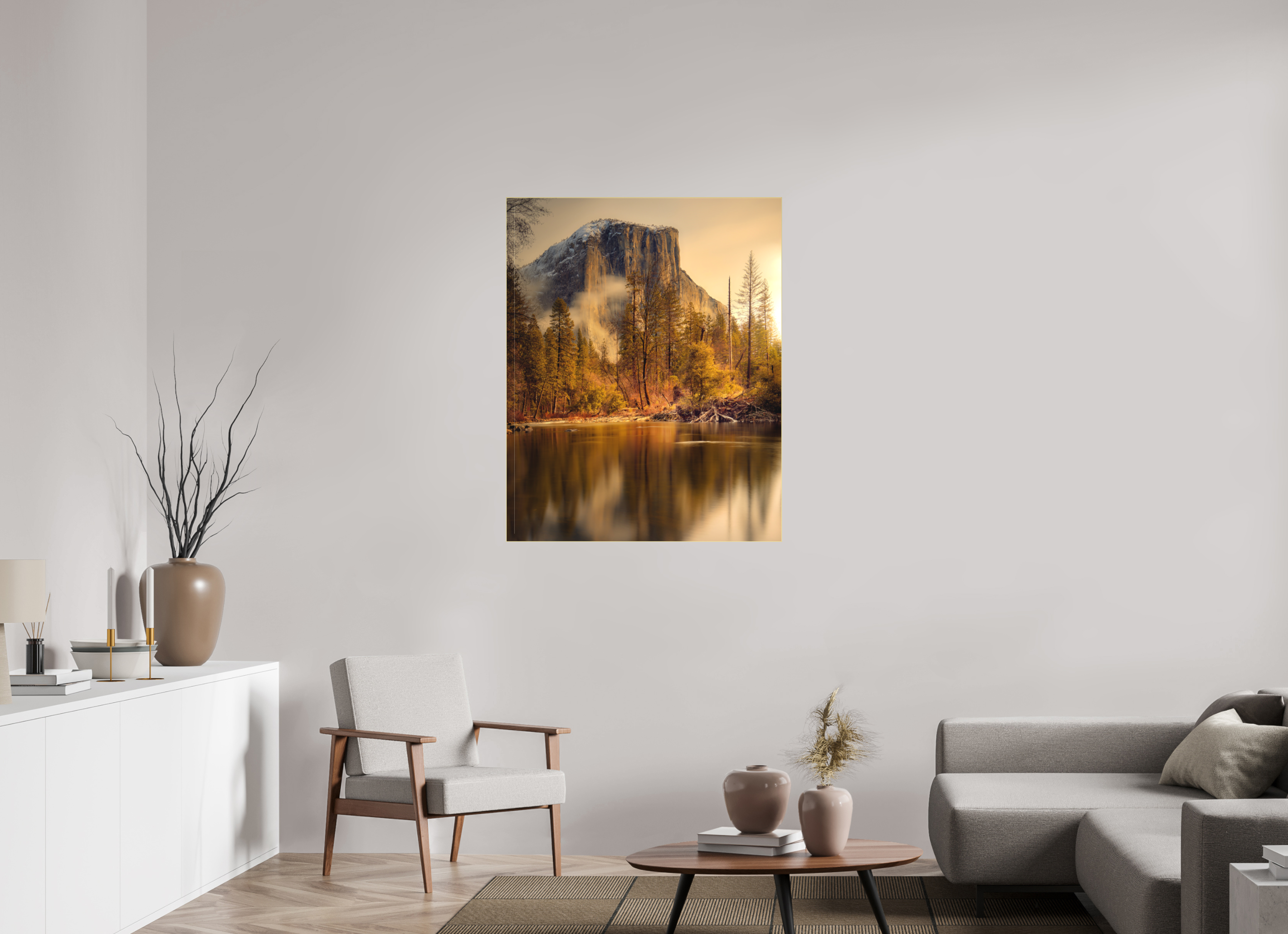 35 x 43.7″, Bonded Acrylic Gold Frame Winter Sunrise At El Capitan