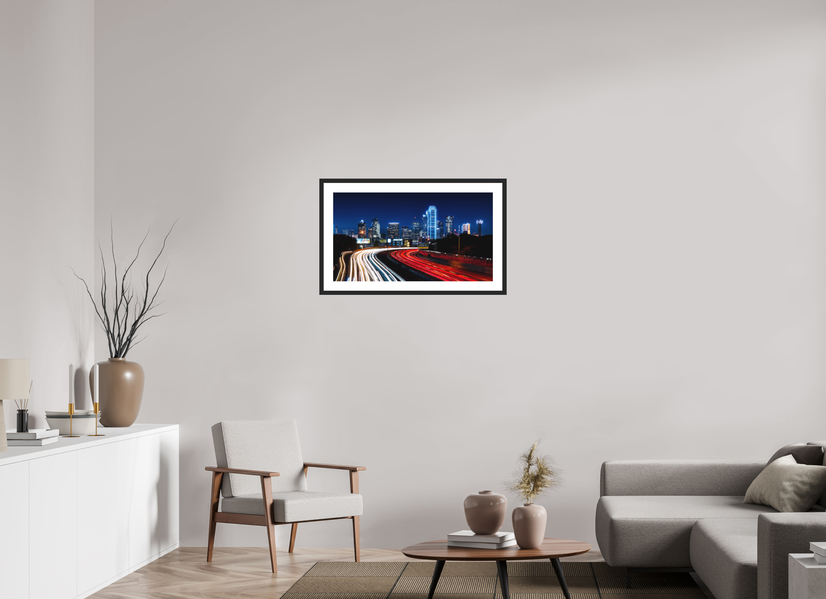 32 x 18″, Passe-Partout Black Frame Dallas Night Skyline: The Edgefield Prospect