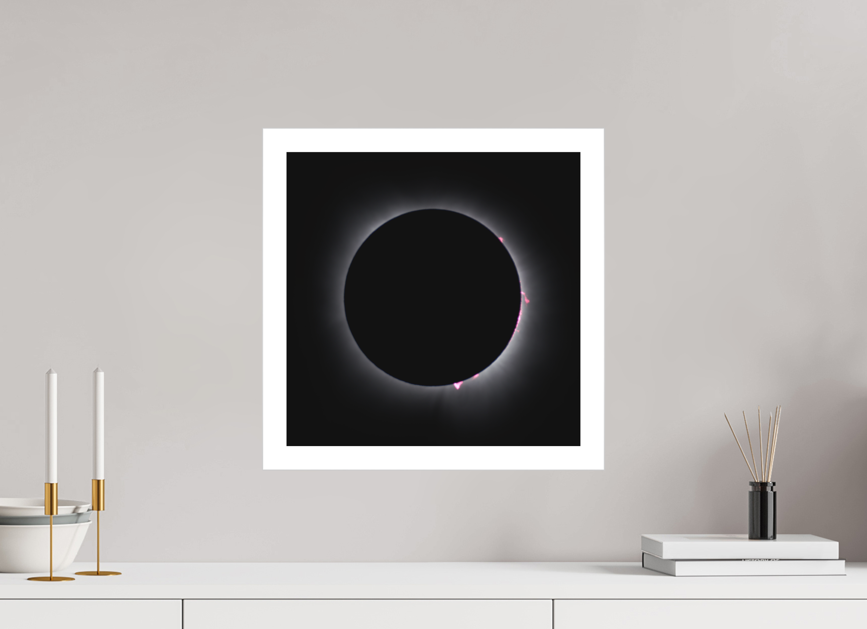 15 x 15″, Bonded Acrylic Mat + Silver Frame 2024 Eclipse: Totality & Baily's Beads