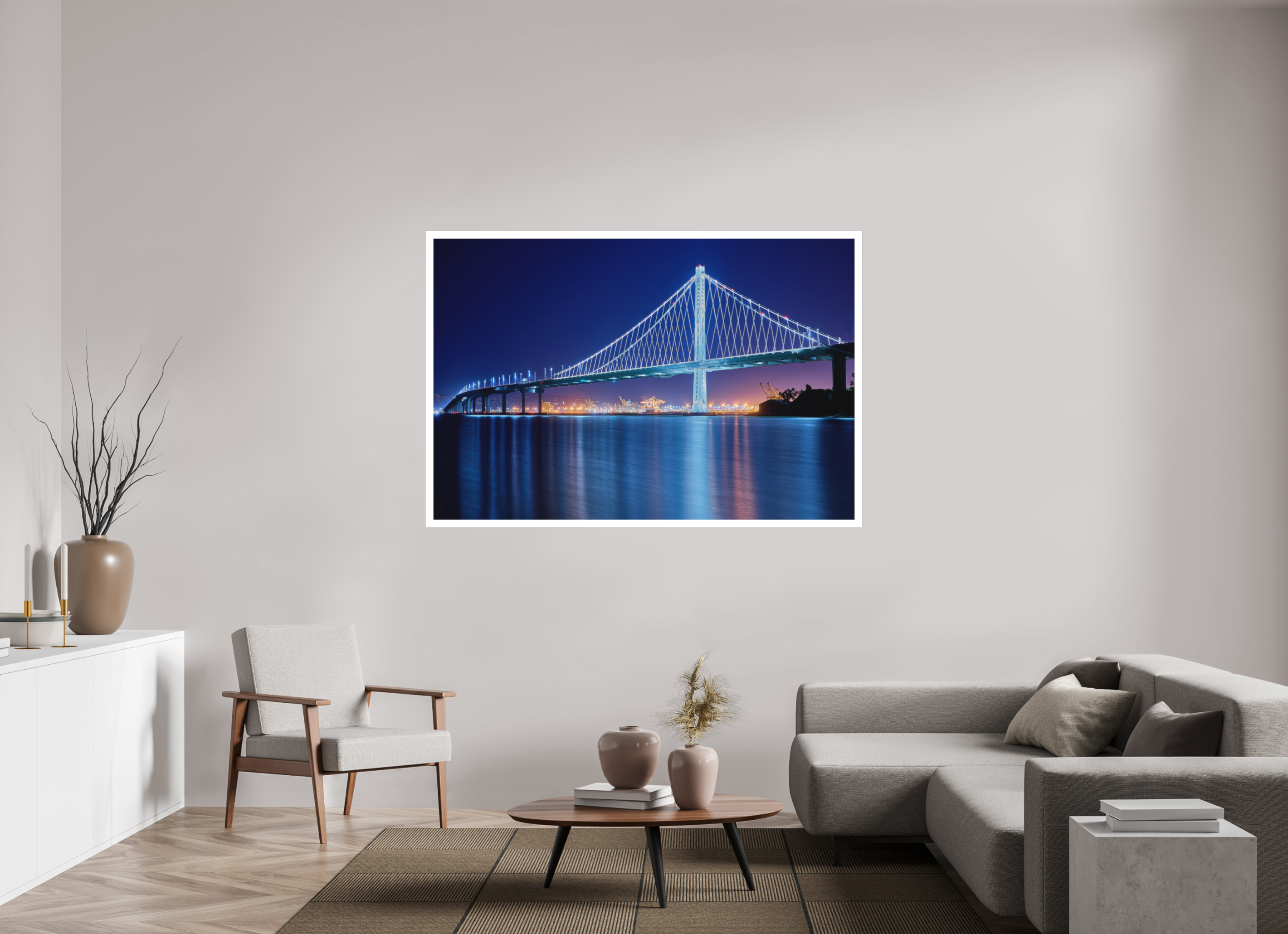 66 x 44″, Fine Art Bonded Acrylic The Bay Bridge at Night
