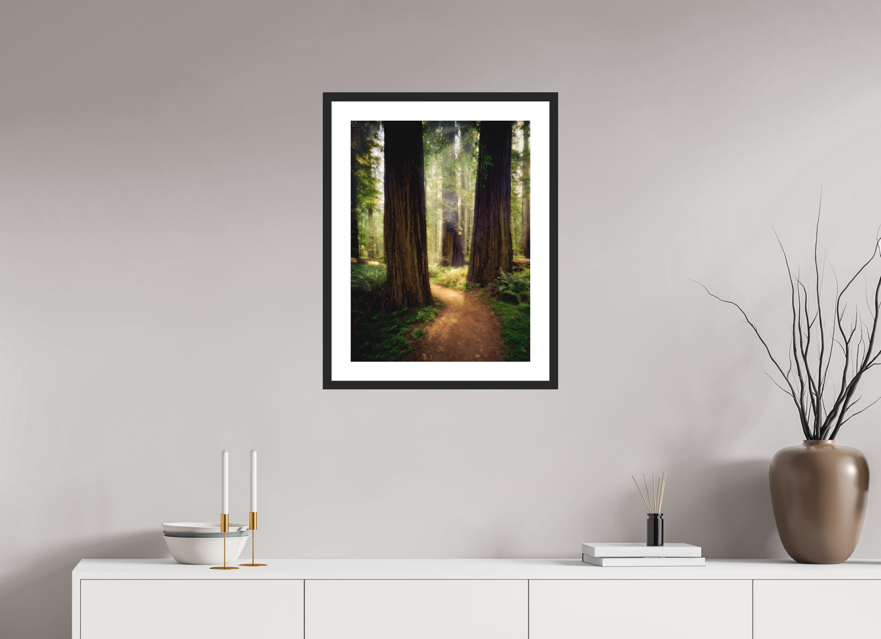 18 x 24″, Passe-Partout Black Frame A Path Through The Redwoods
