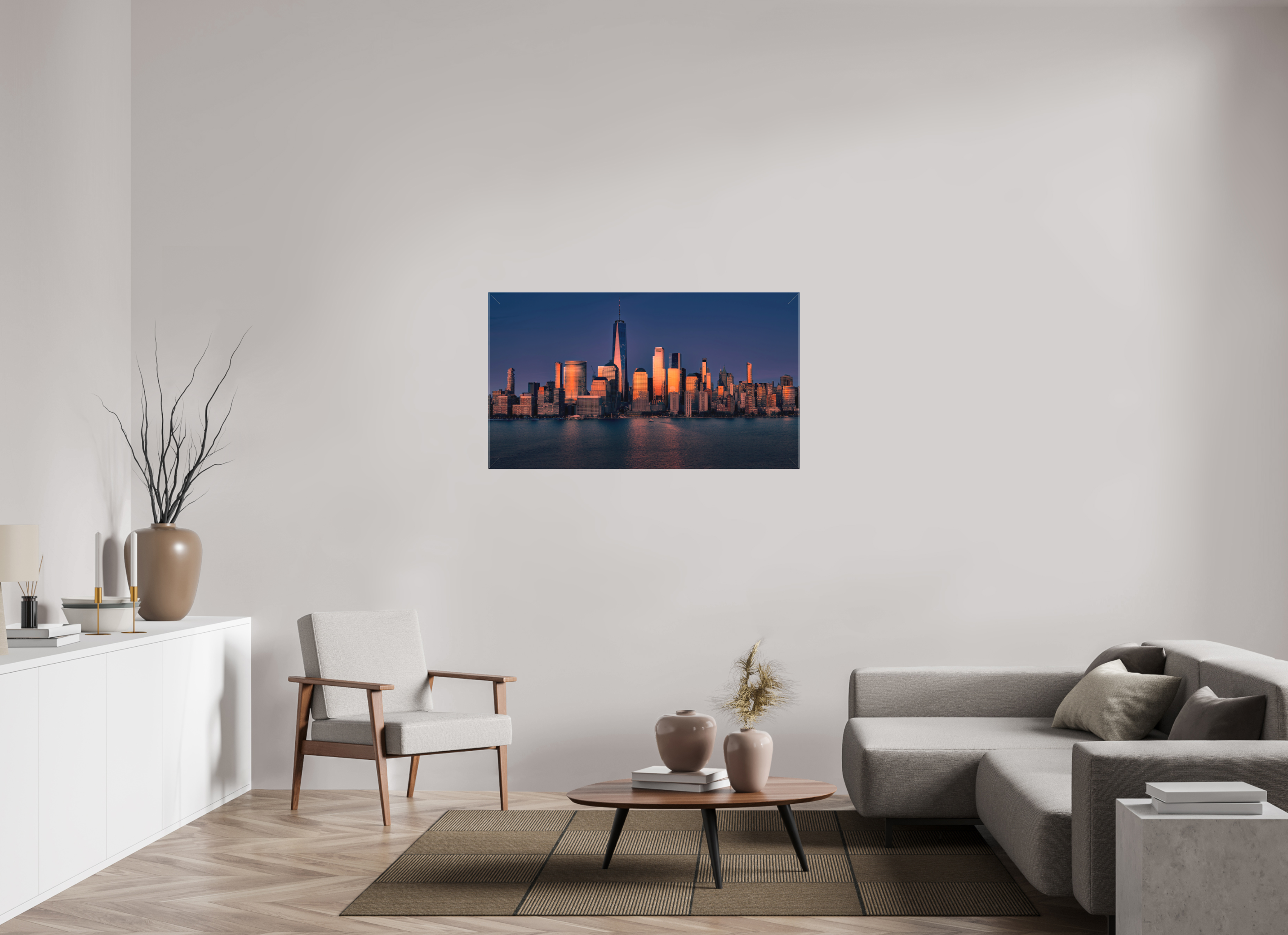 49 x 27.6″, Fine Art Textile Manhattan Reflects the End of the Day