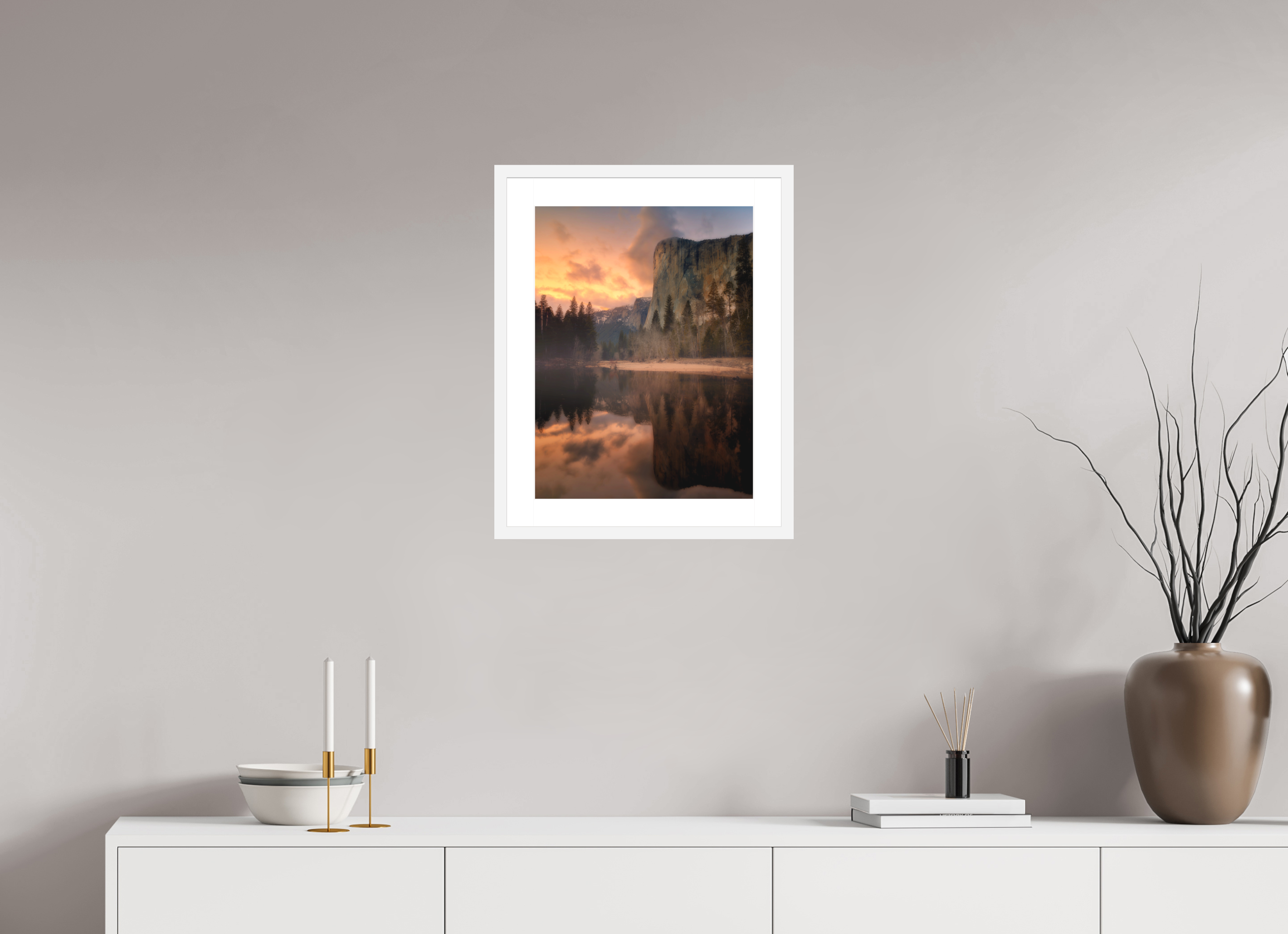 15 x 20″, Passe-Partout White Frame Sunset & Storm Over El Capitan
