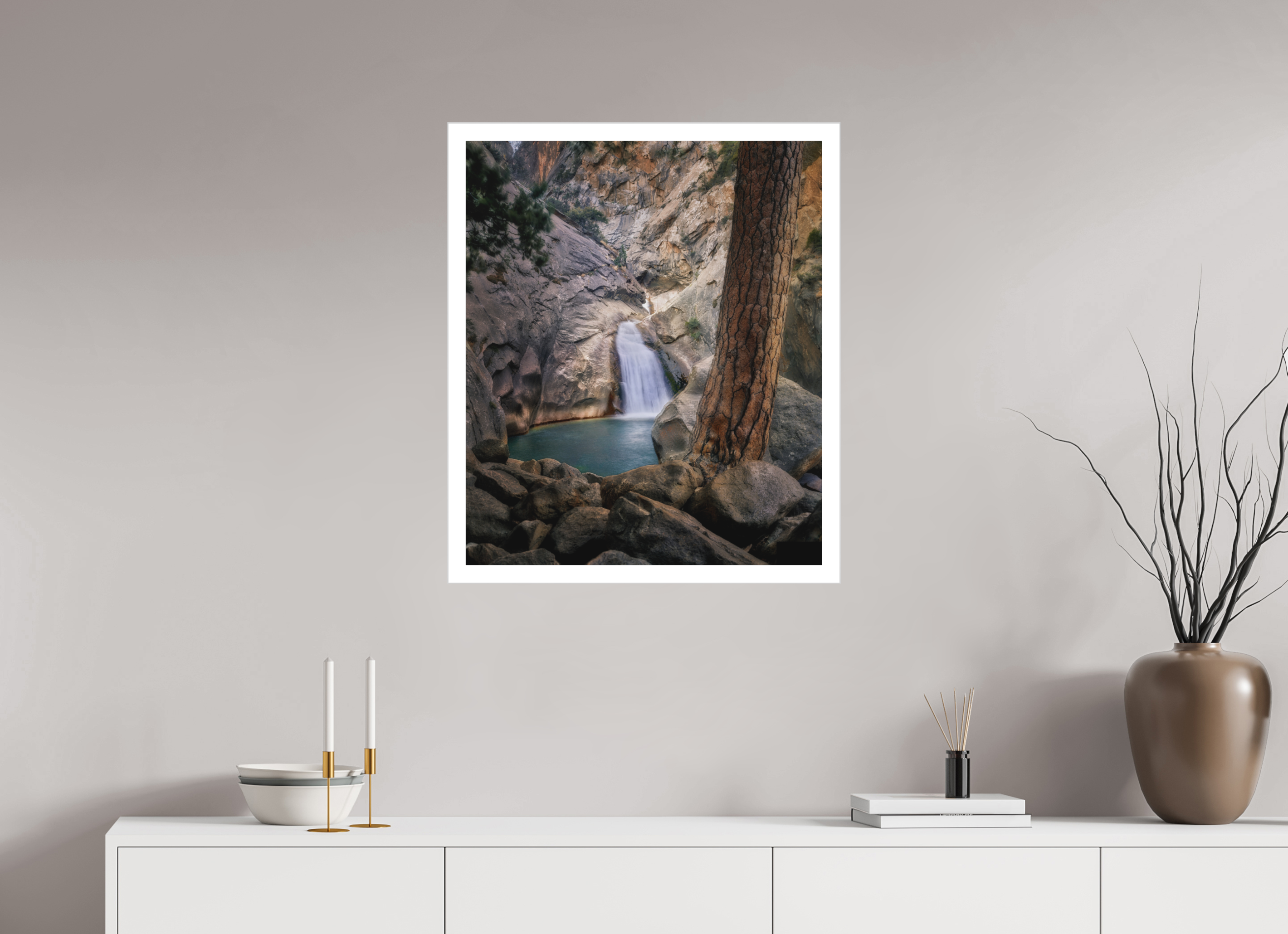 24 x 28.6″, Fine Art Bonded Acrylic Roaring River Falls 1 —Kings Canyon