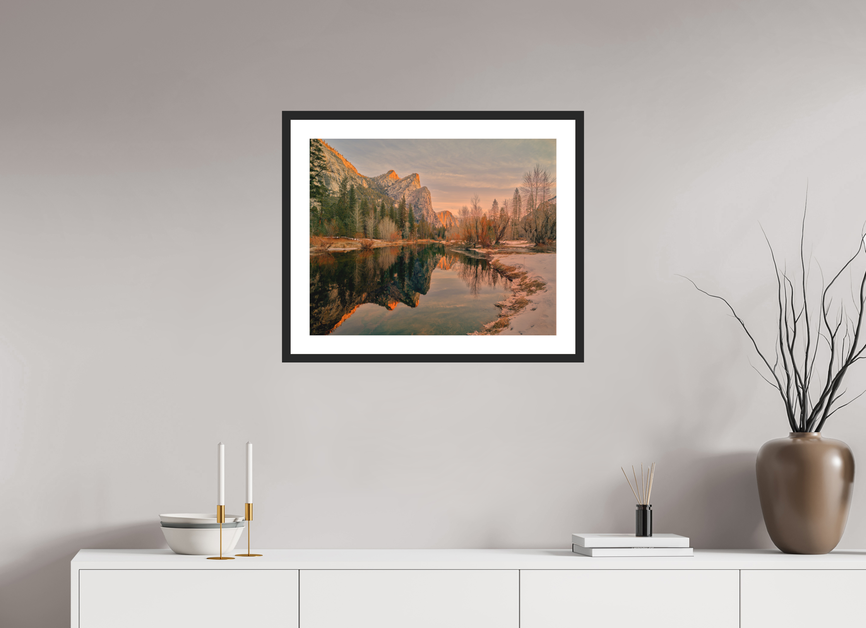 25 x 20″, Passe-Partout Black Frame Yosemite's Leviathans in Winter Dawn Light
