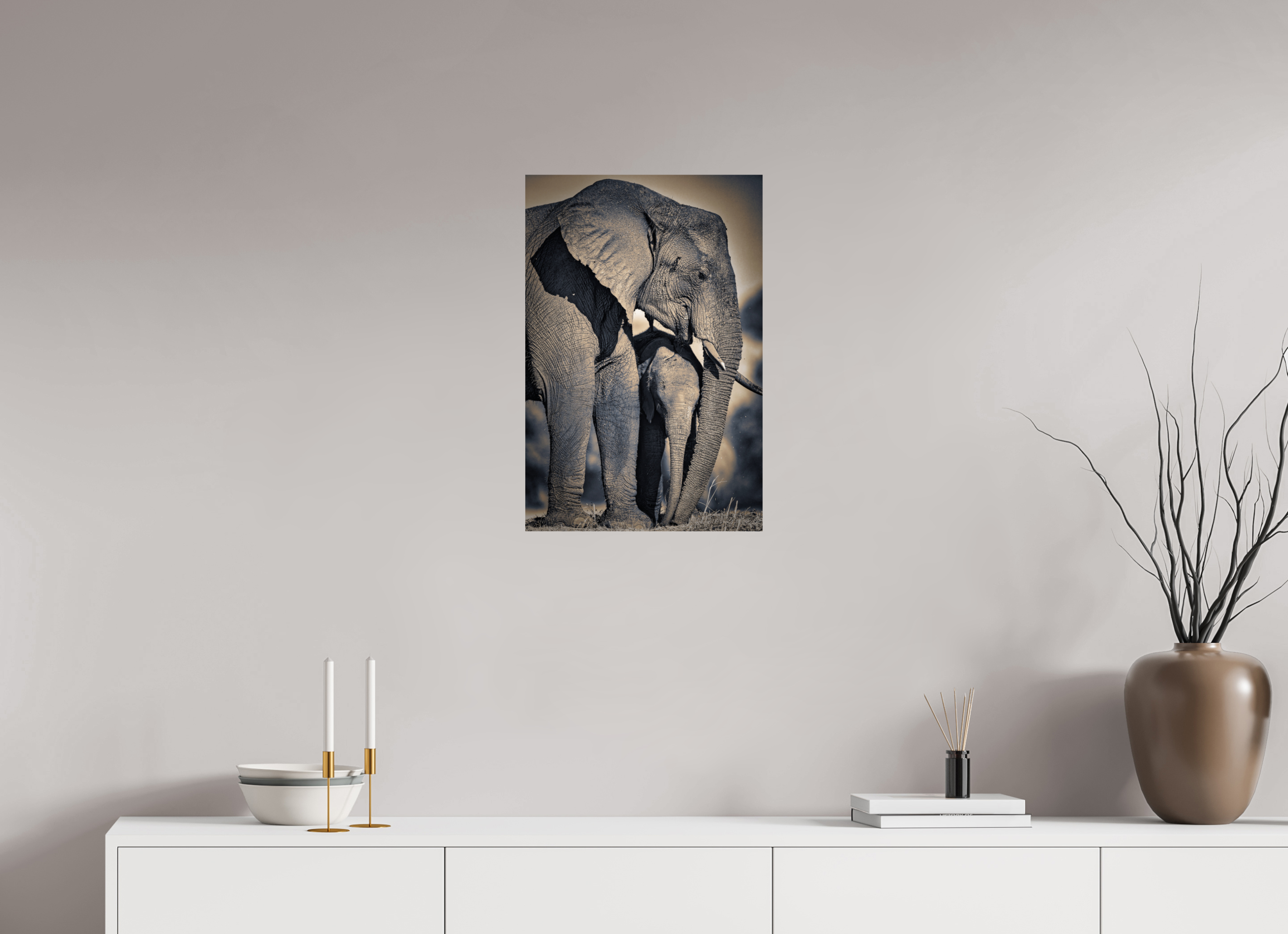 16 x 24″, Giclée Alu-Dibond Mother Elephant & Calf