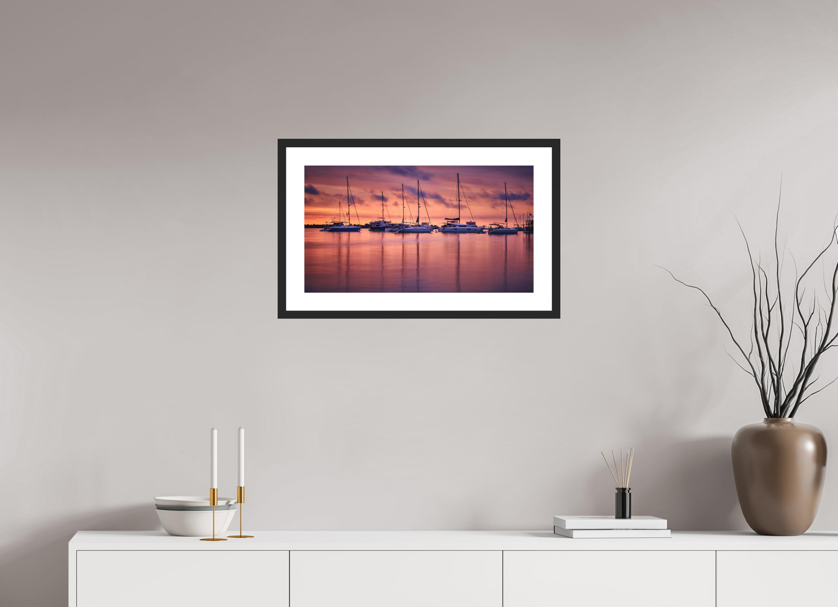 24 x 13.5″, Passe-Partout Black Frame Portum Tutum: The Annapolis Harbor at Dawn