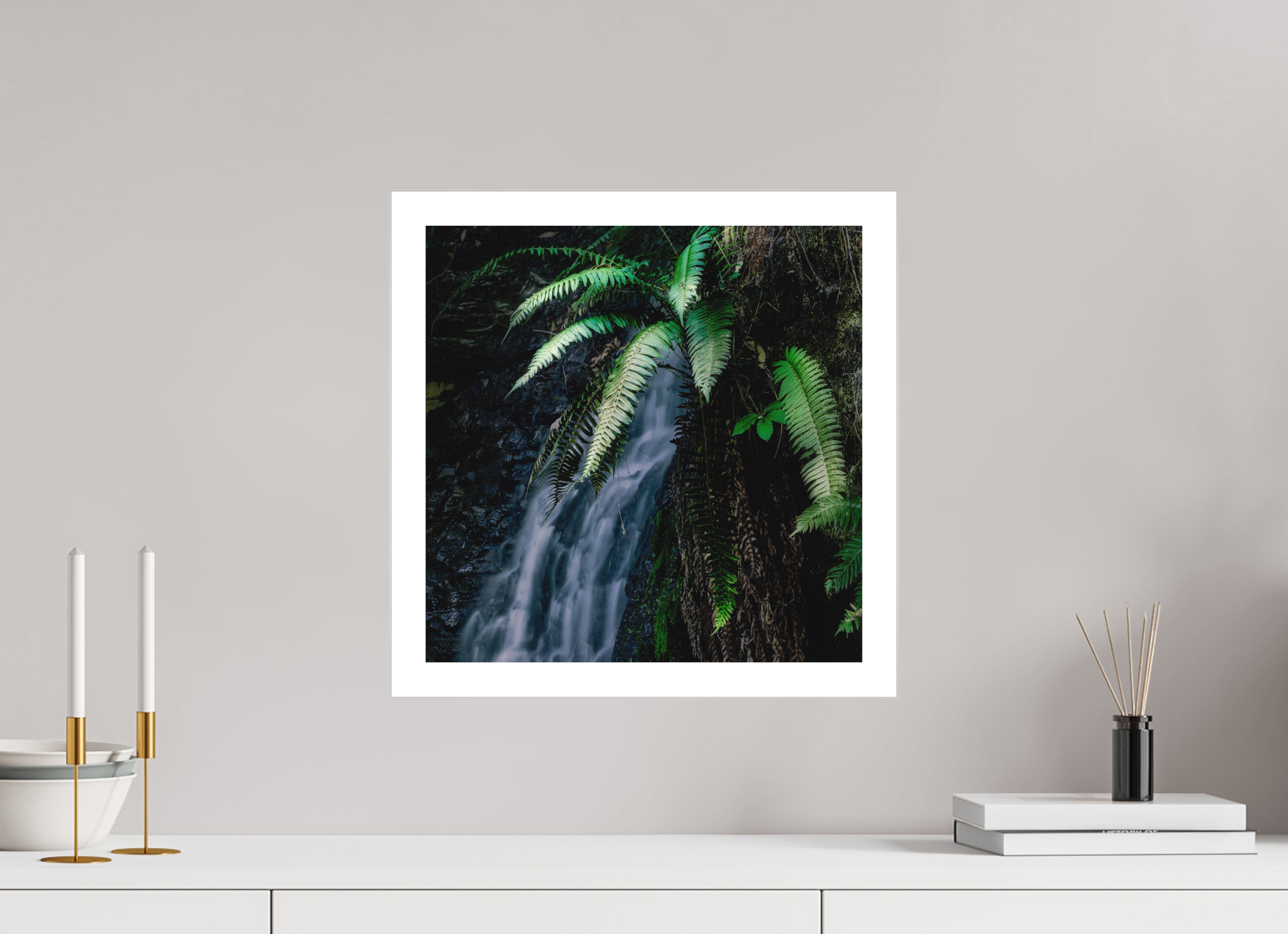 15 x 15″, Fine Art Bonded Acrylic Sword Ferns on Tiptoe FallsI