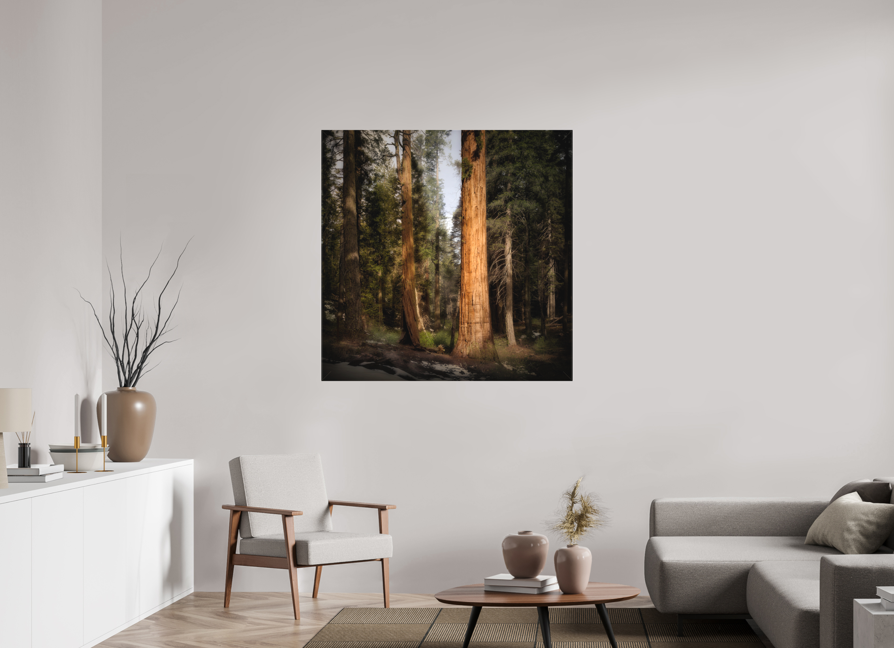 45 x 45″, Fine Art Textile Northern Sentinels I: The Placer County Sequoias