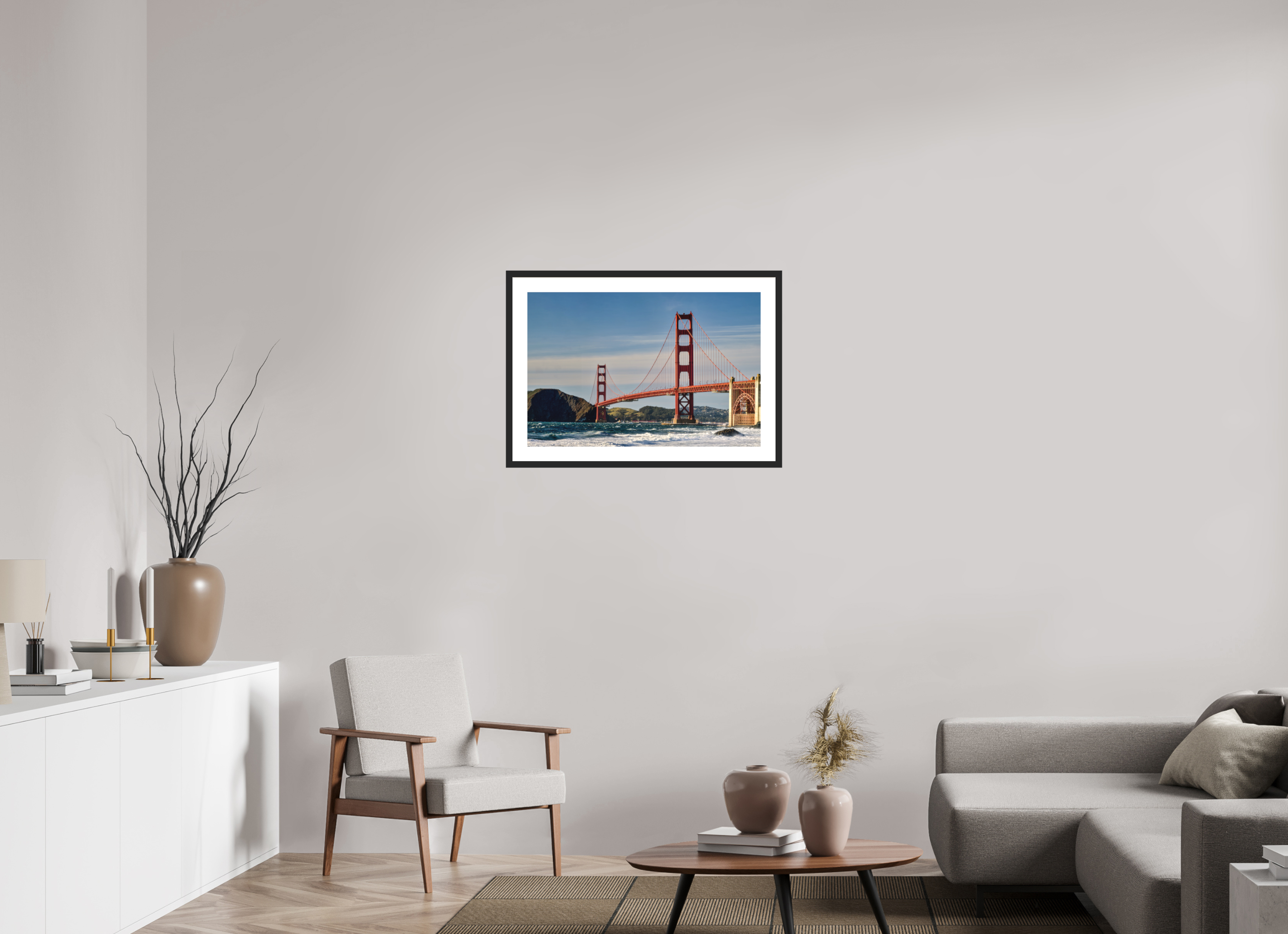 30 x 20″, Passe-Partout Black Frame Golden Gate I: A Postcard View