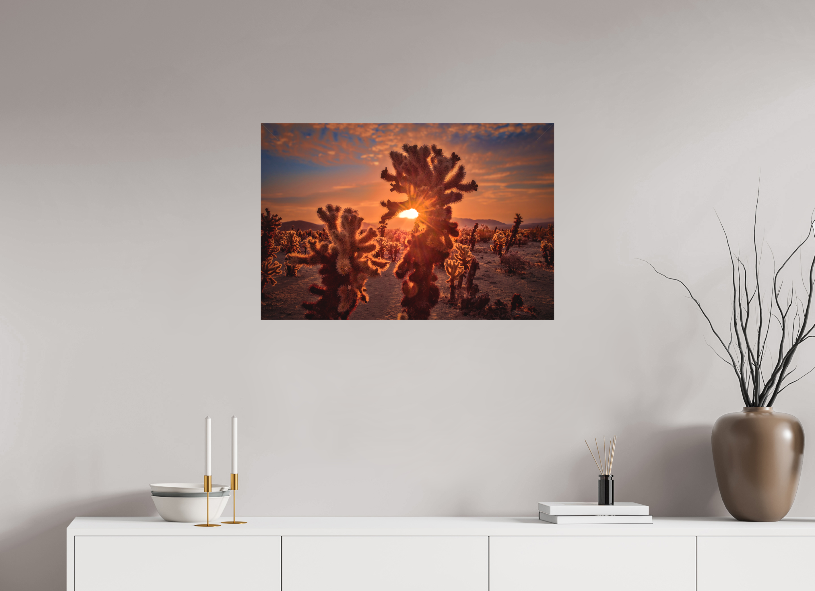 30 x 20″, Fine Art Textile Joshua Tree's Chollah Cactus
