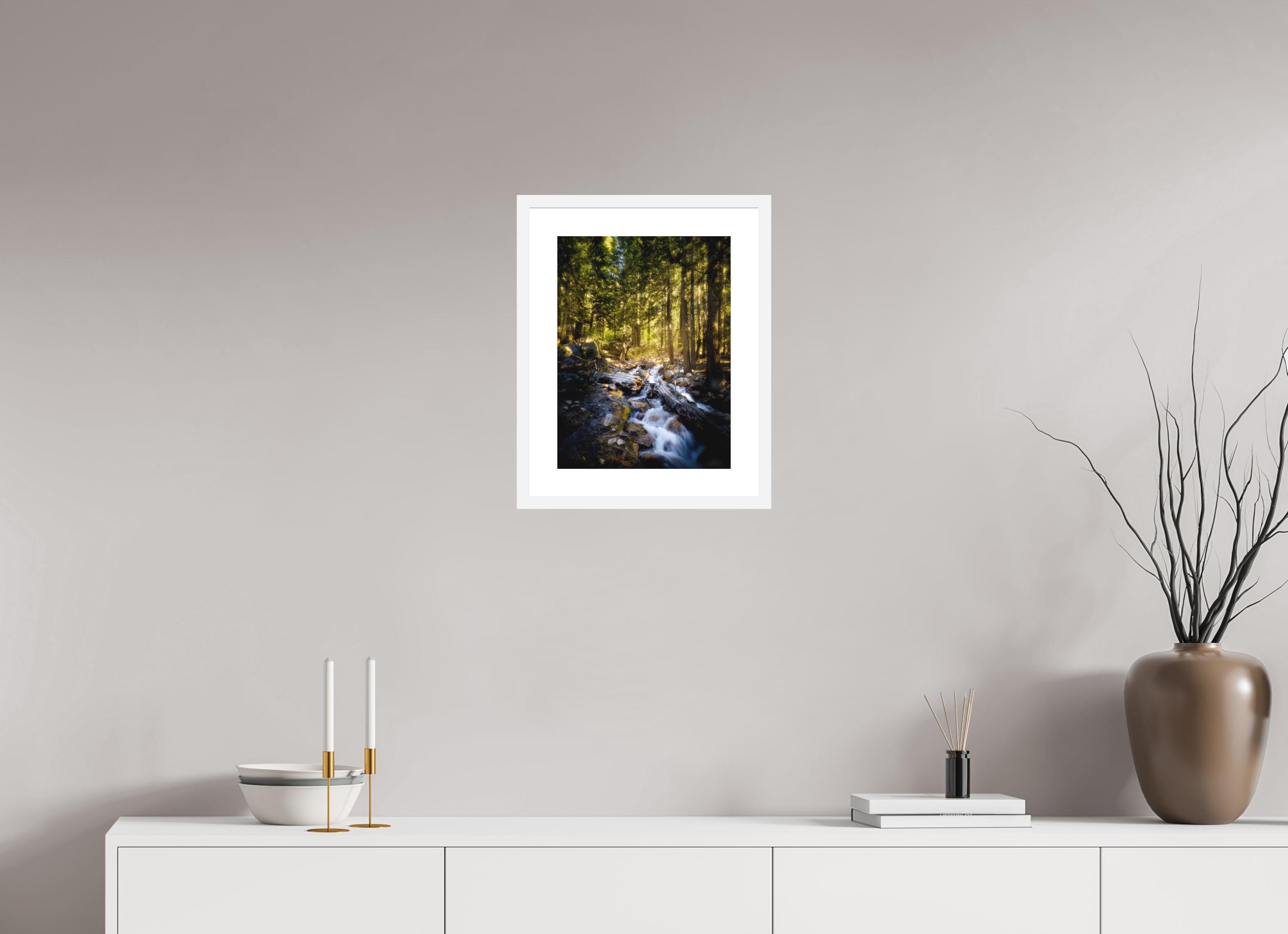 12 x 16″, Passe-Partout White Frame Lone Pine Creek Waterfall on Mt. Whitney