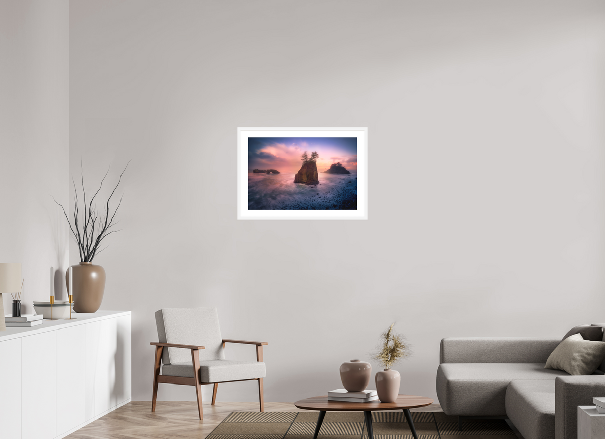 30 x 20″, Passe-Partout White Frame The Oregon Coast: Secret Beach