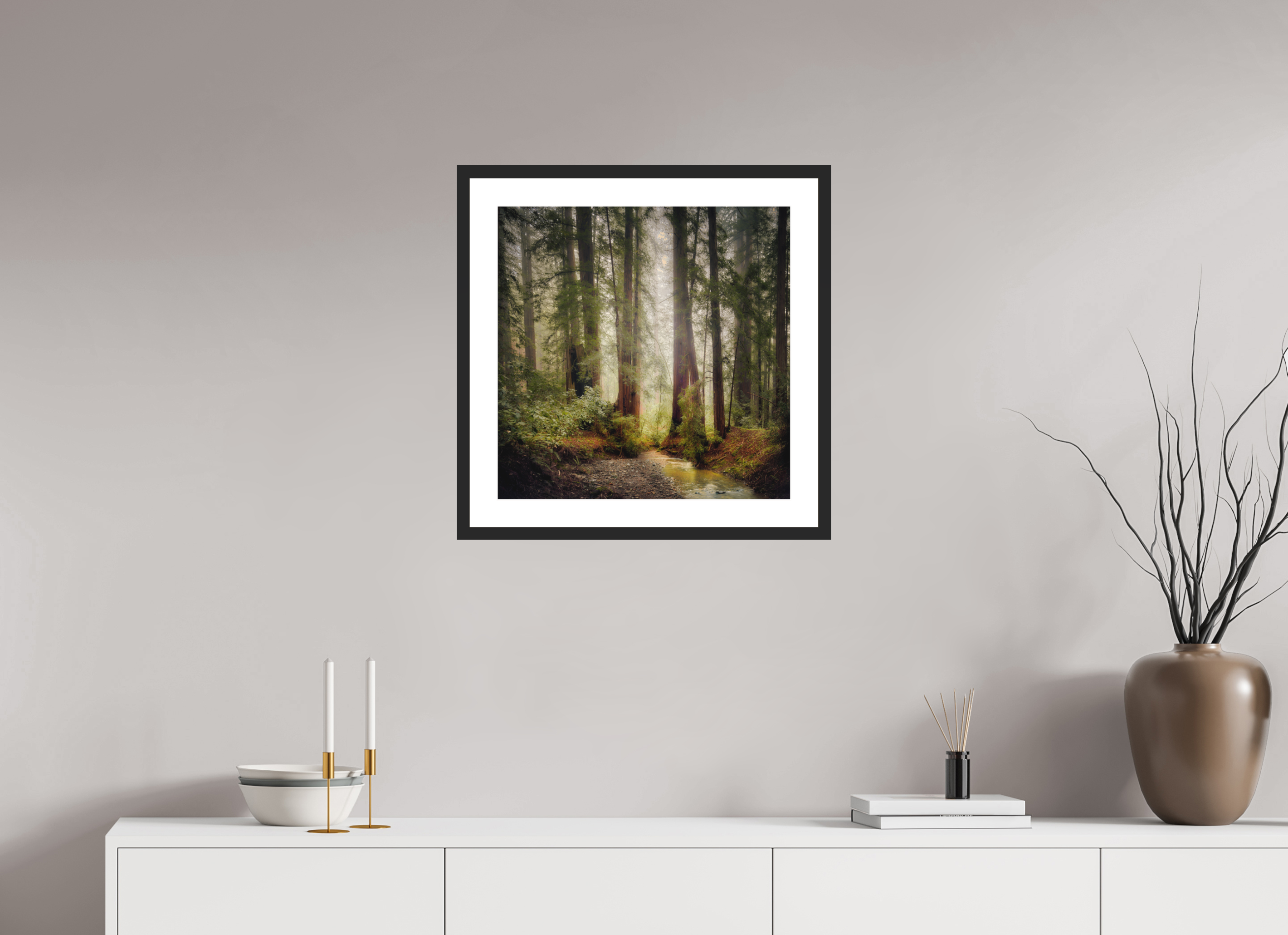20 x 20″, Passe-Partout Black Frame Armstrong Woods IV: Lucem in Nemore