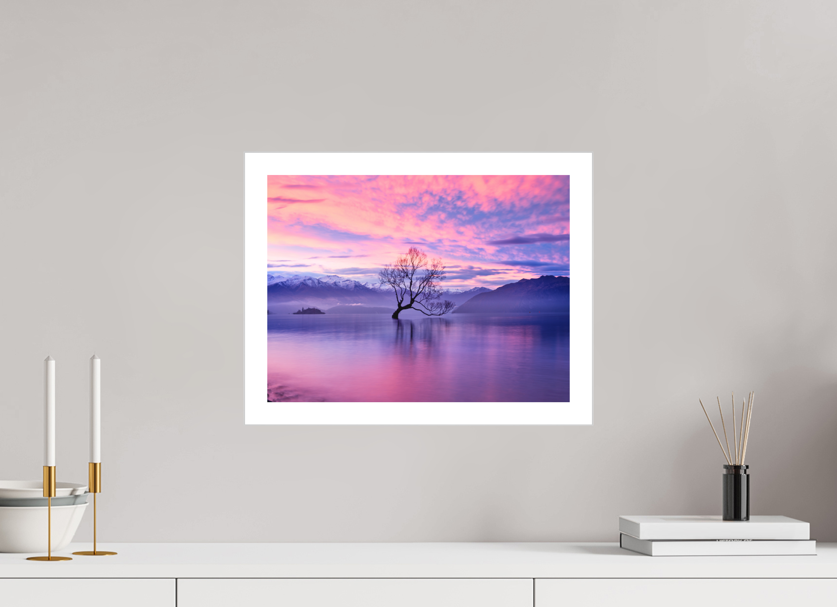 16 x 12″, Fine Art Bonded Acrylic Wanaka II: The Wanaka Tree Beneath a Brilliant Sunset