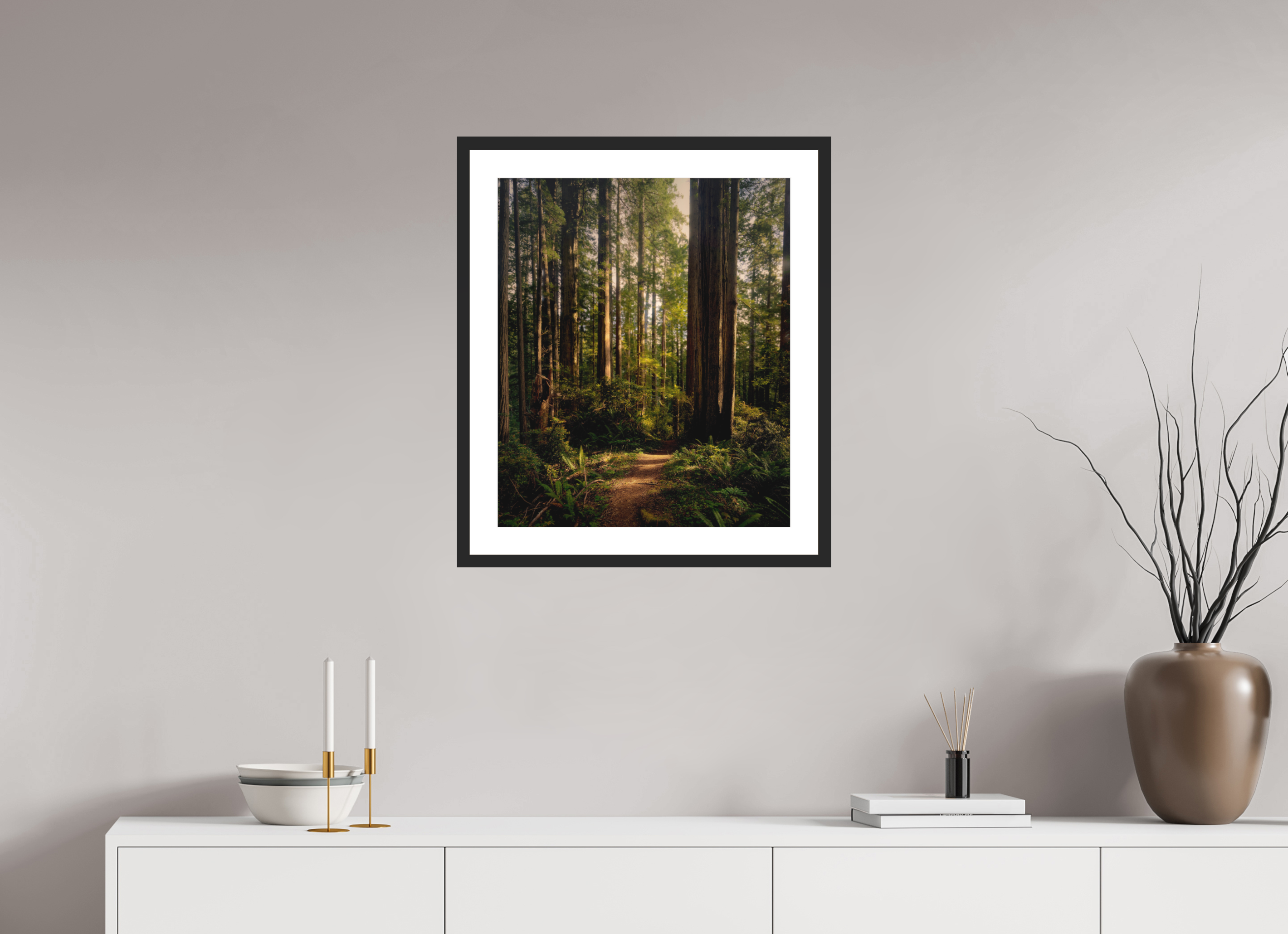 20 x 23.8″, Passe-Partout Black Frame "I went to the woods . . .."