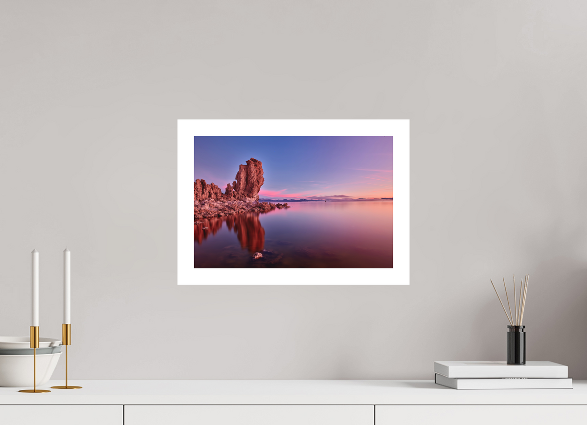 15 x 10″, Bonded Acrylic Mat + White Frame Mono Lake: Tufa Dawn