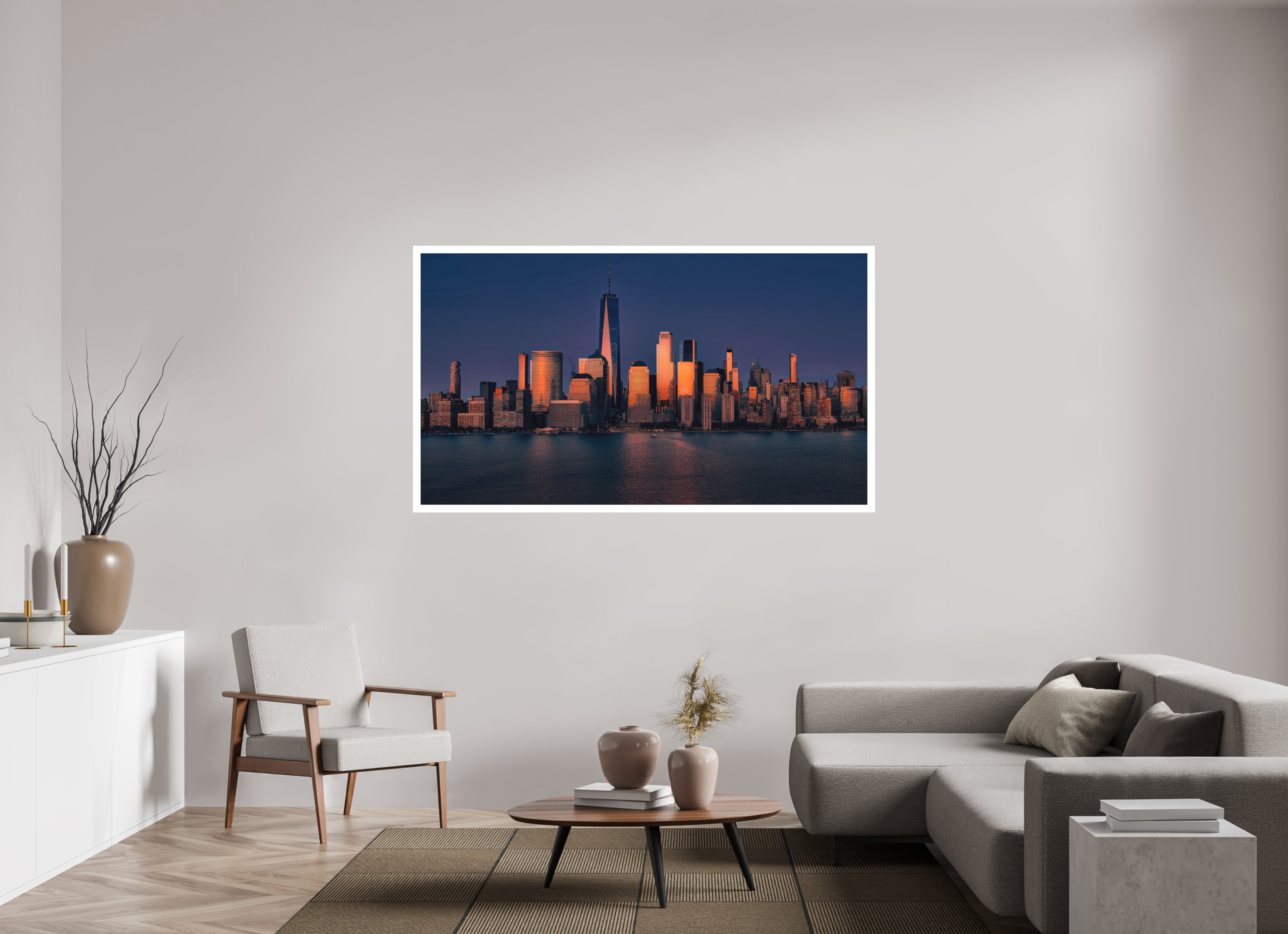 70 x 39.4″, Fine Art Bonded Acrylic Manhattan Reflects the End of the Day