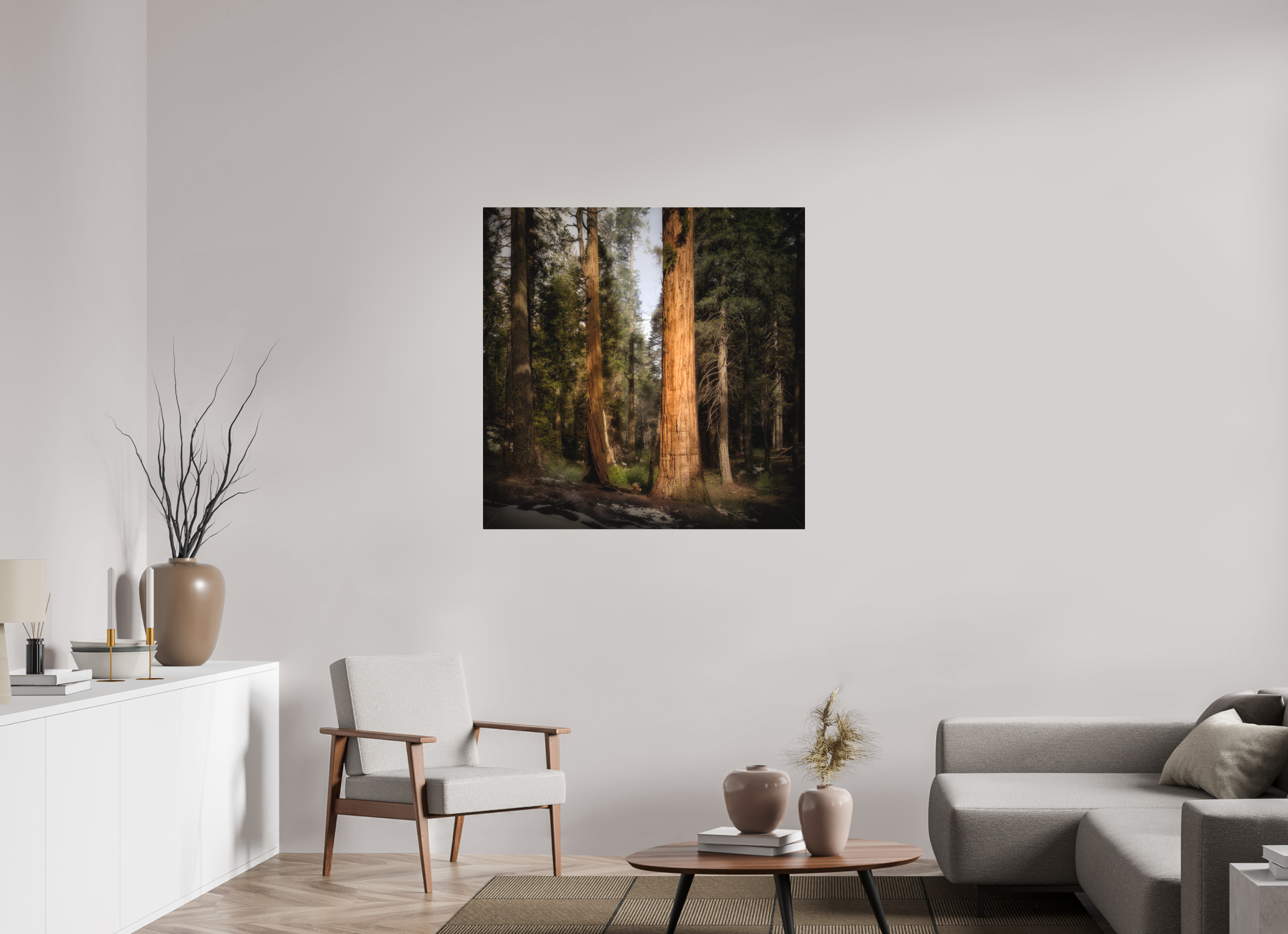 40 x 40″, Fine Art Textile Northern Sentinels I: The Placer County Sequoias