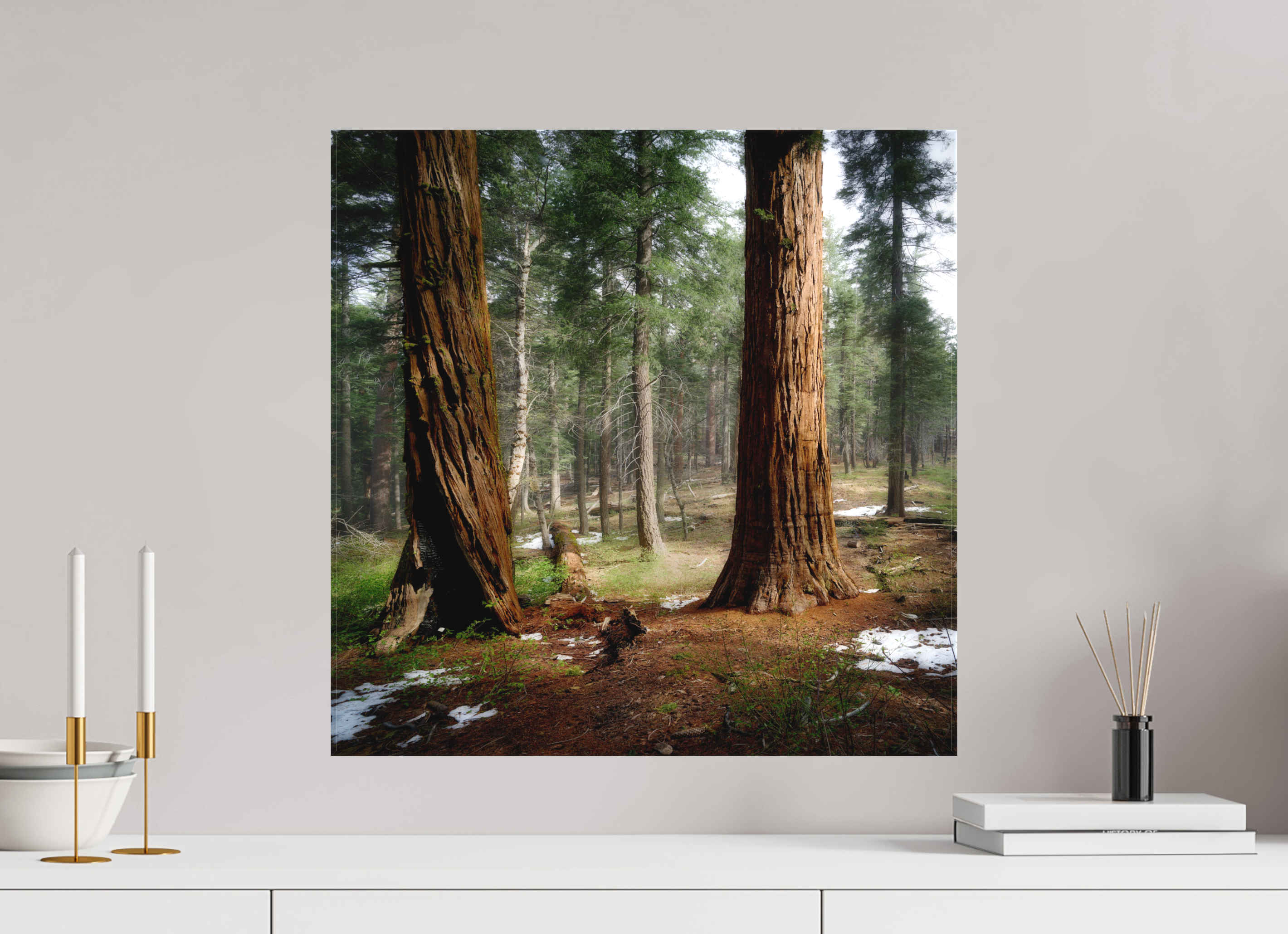 20 x 20″, Fine Art Textile Northern Sentinels II: The Placer County Sequoias