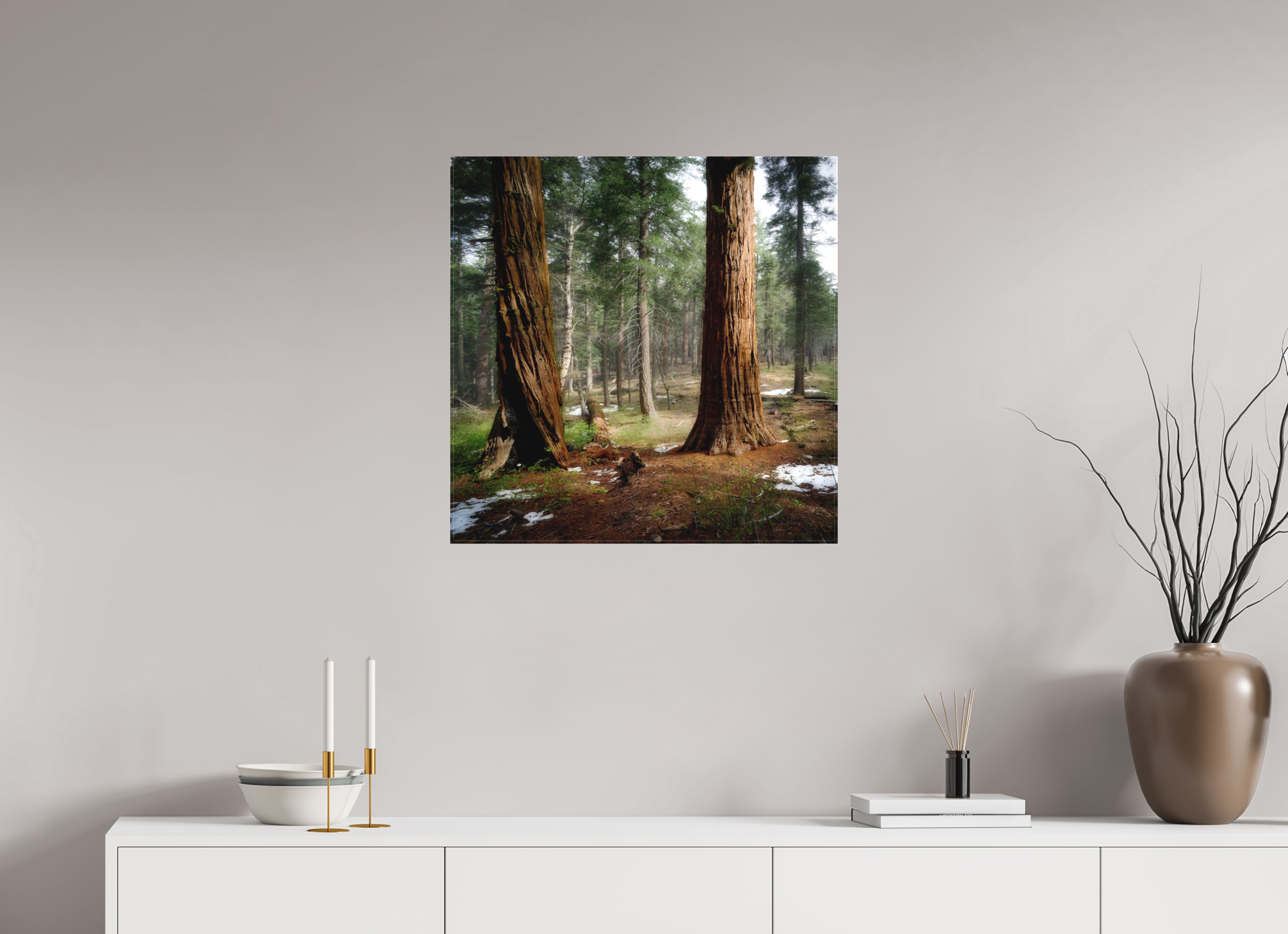 25 x 25″, Fine Art Textile Northern Sentinels II: The Placer County Sequoias