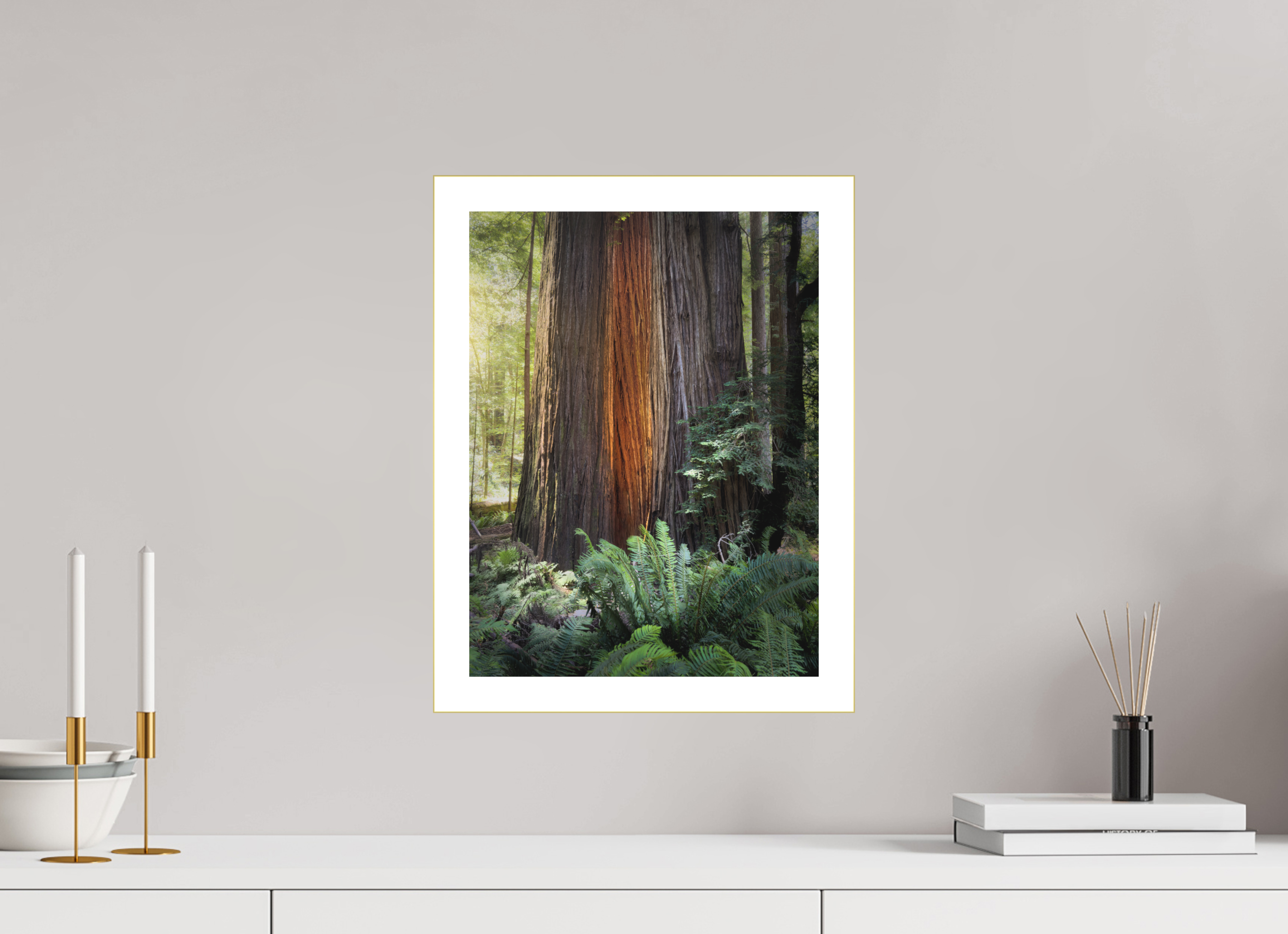 12 x 16″, Bonded Acrylic Mat + Gold Frame Glow in the Tall Trees Grove