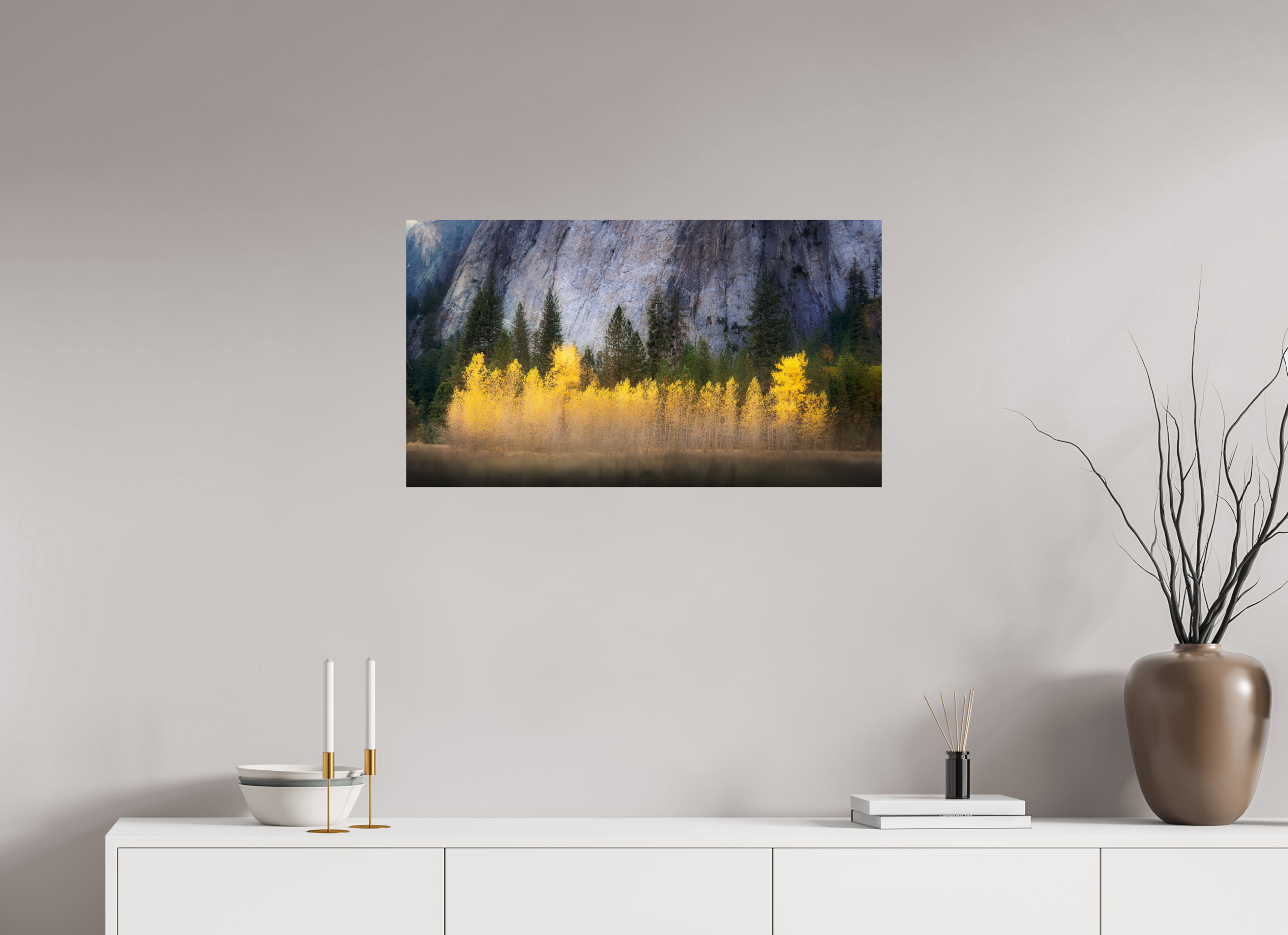 32 x 18″, Giclée Alu-Dibond Quaking Aspens Beneath Cathedral Rock
