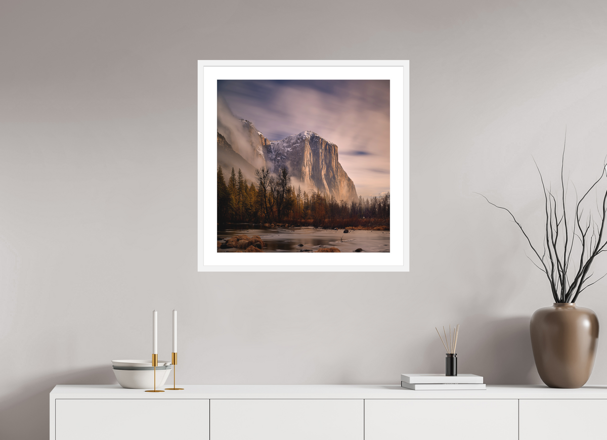 25 x 25″, Passe-Partout White Frame El Capitan at Dawn