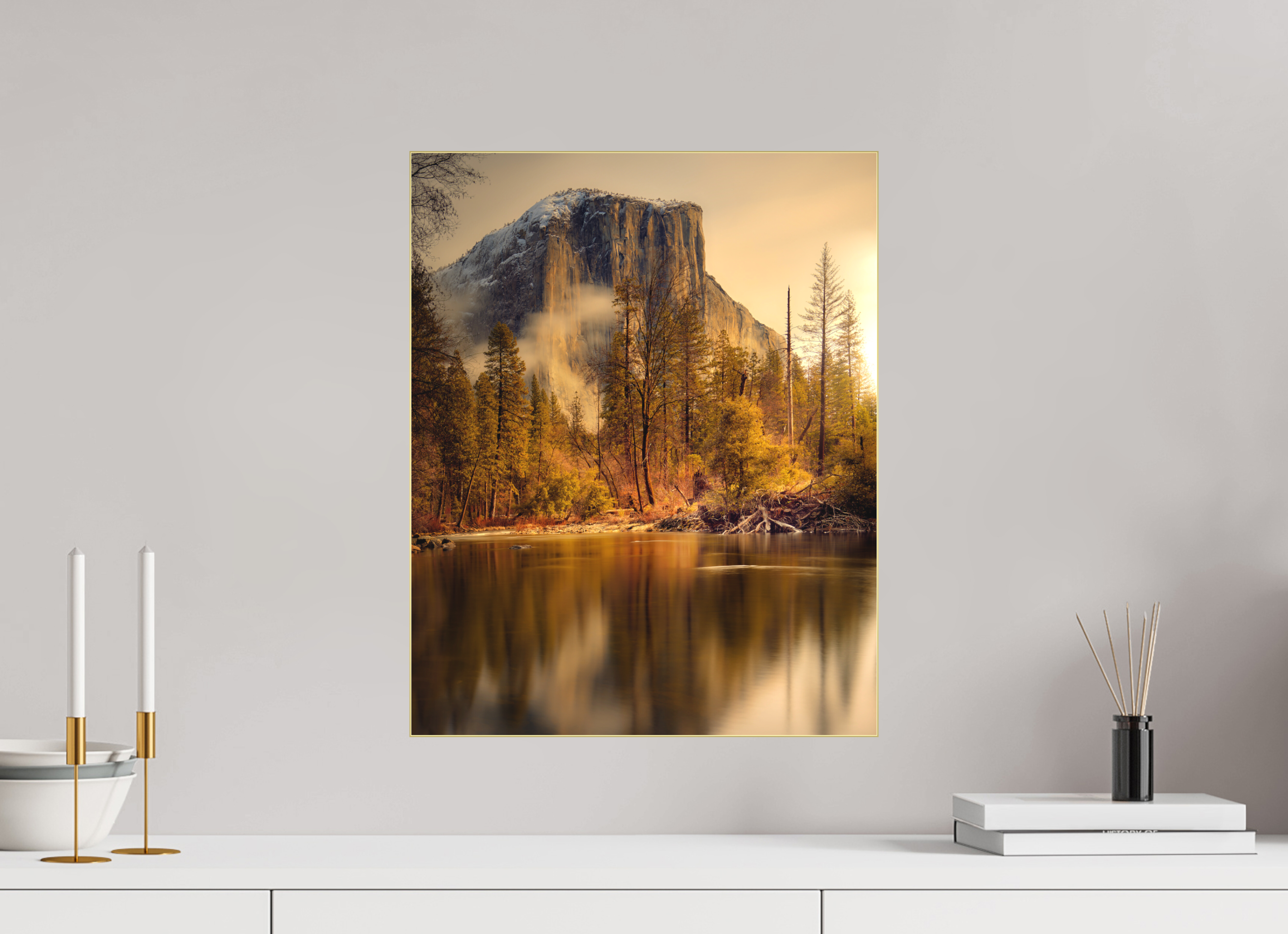 16 x 20″, Bonded Acrylic Gold Frame Winter Sunrise At El Capitan